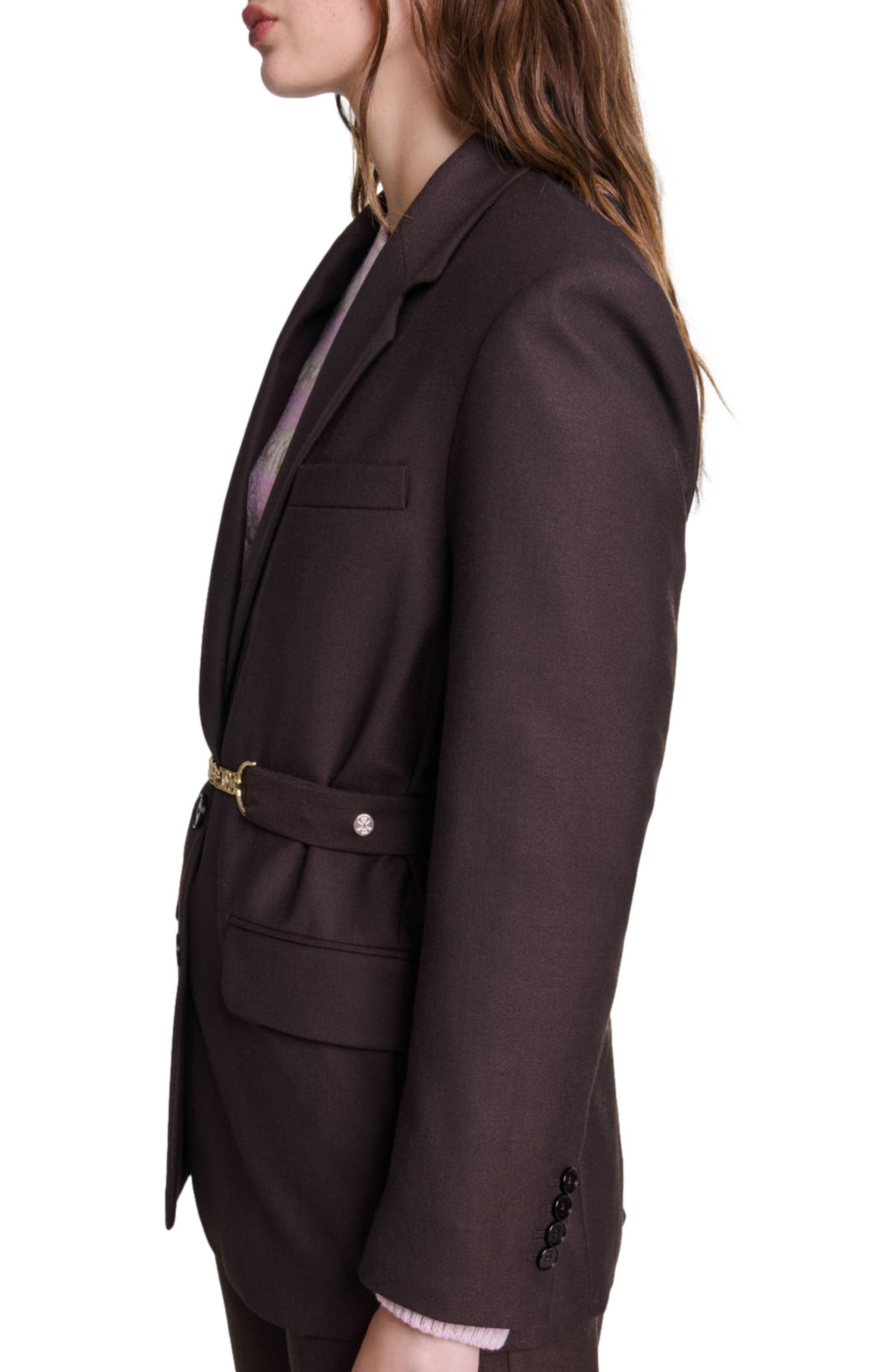maje Belted suit jacket in Brown at Nordstrom - 4
