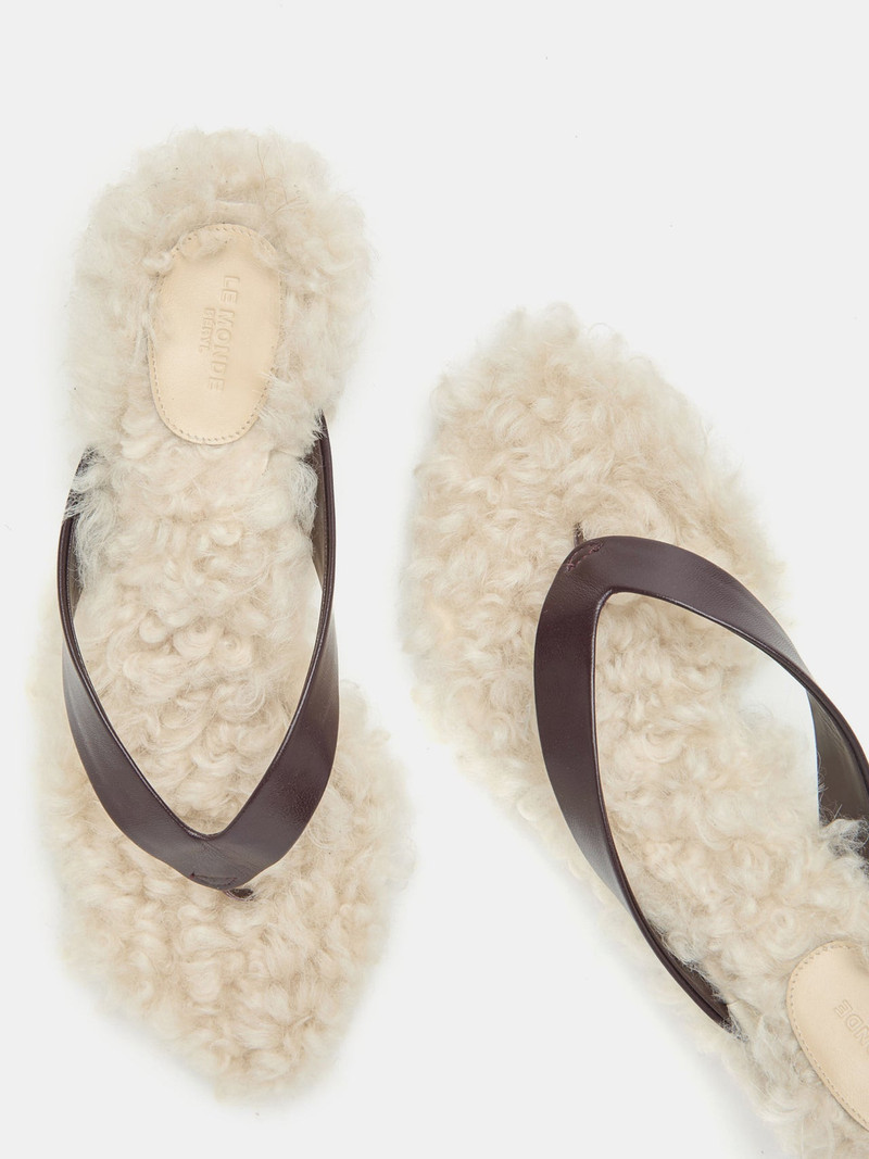 Micro Wedge Thong / Plum Leather with Latte Shearling 4