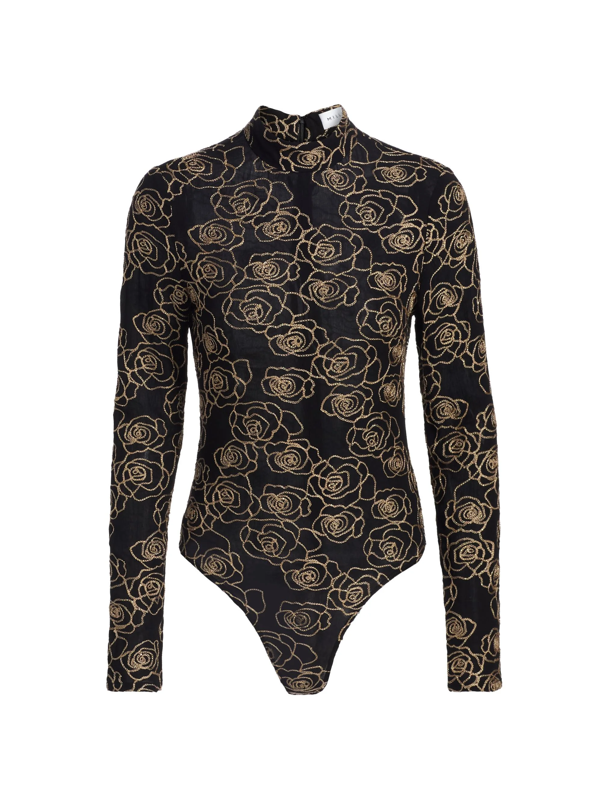 Women's Ren Metallic Floral-Embroidered Bodysuit - Black Gold - 1