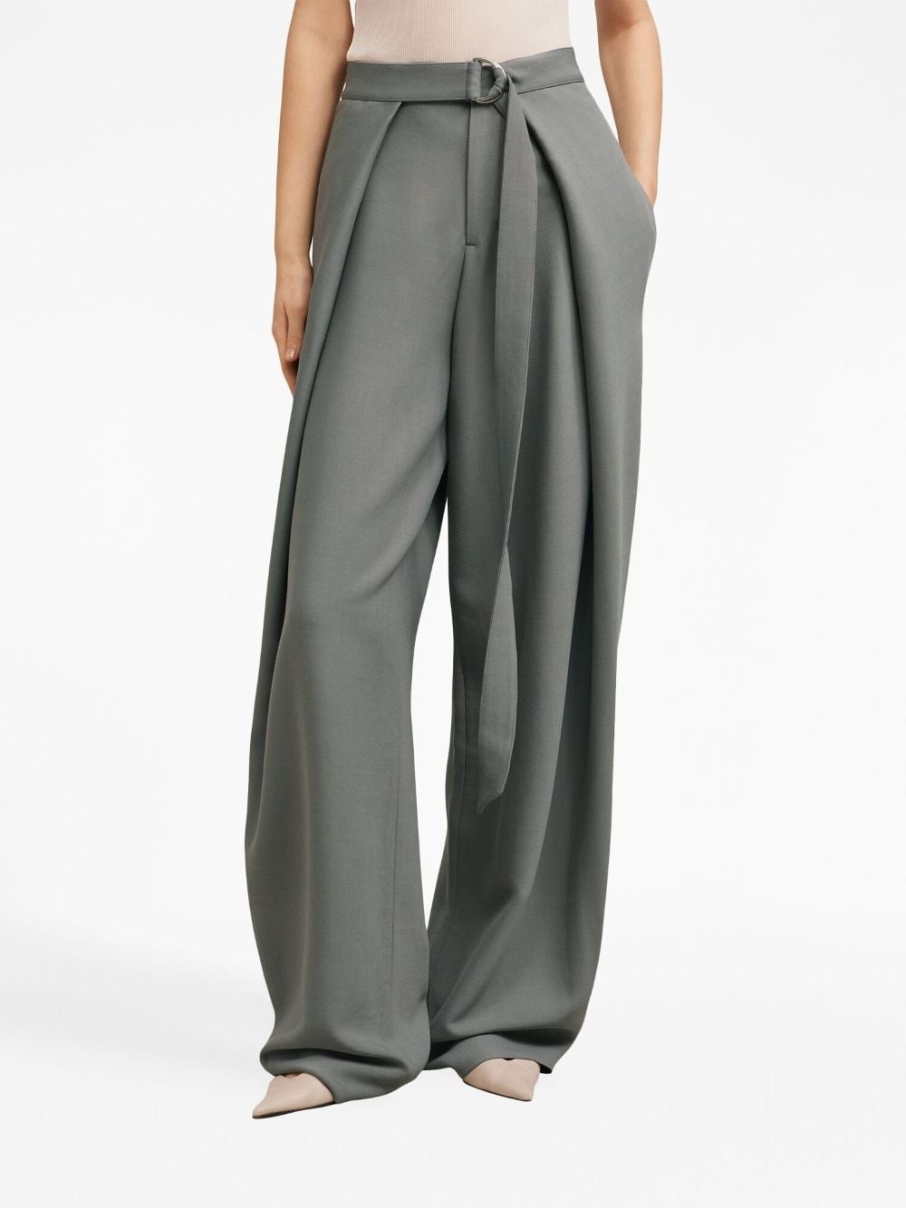 layered wide-leg belted trousers - 5