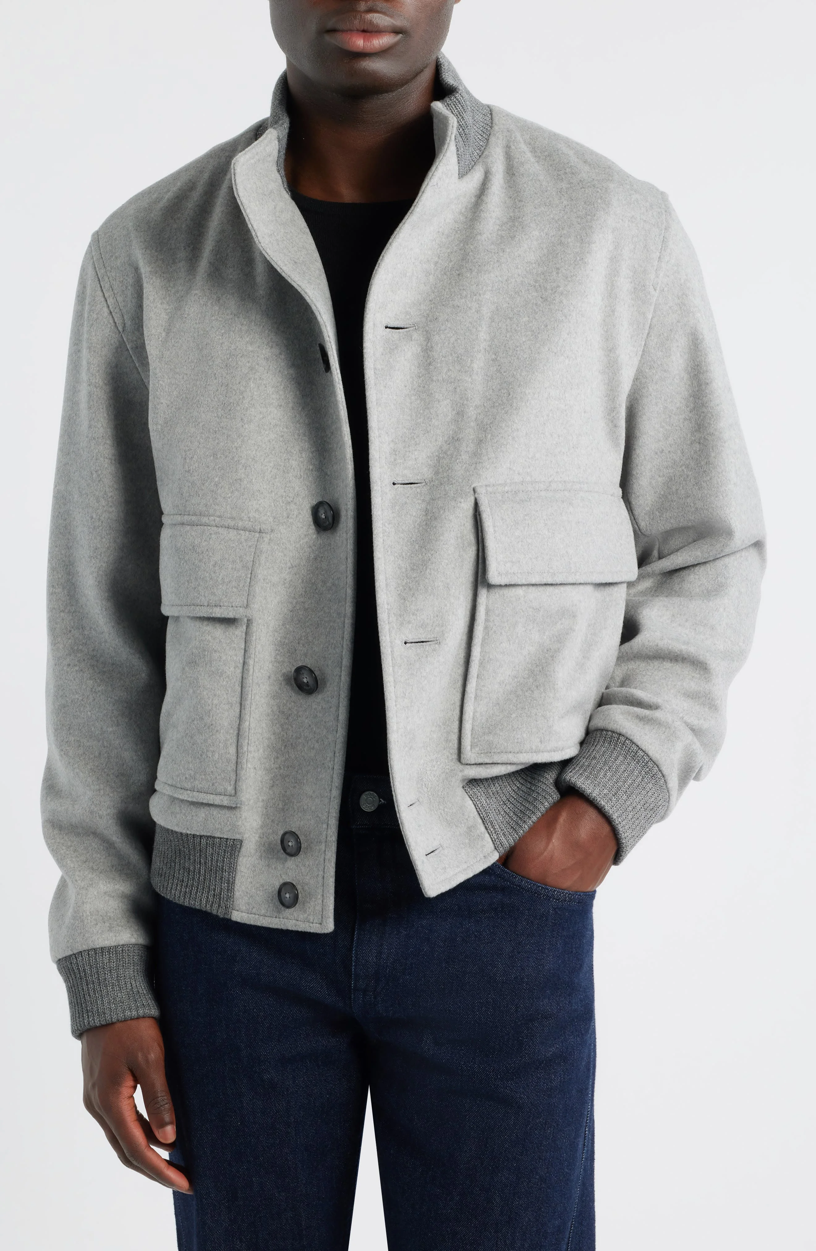 BOSS Charly Wool & Cashmere Melton Button-Up Jacket in Silver at Nordstrom - 1