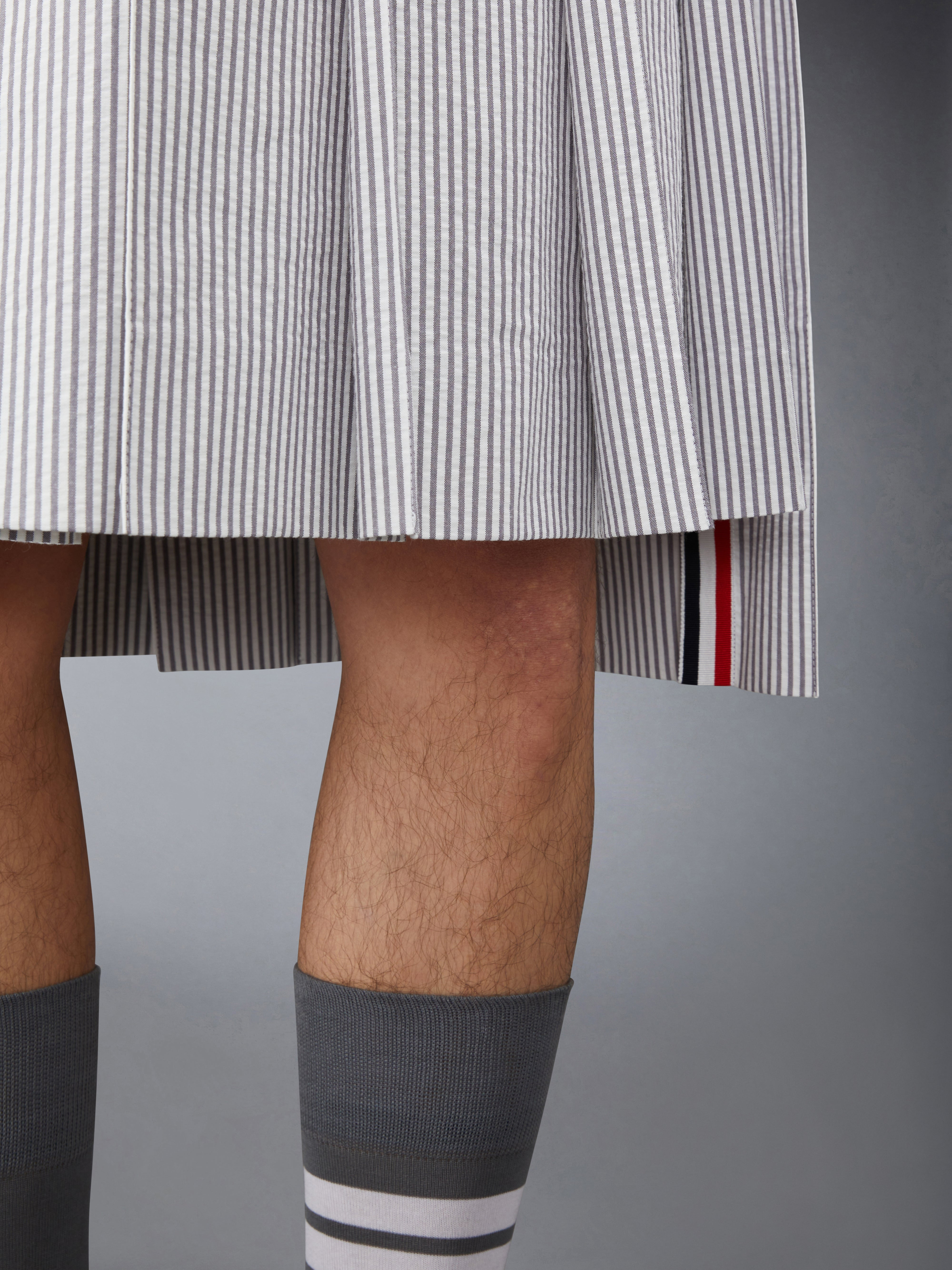 Medium Grey Seersucker Pleated Skirt - 5