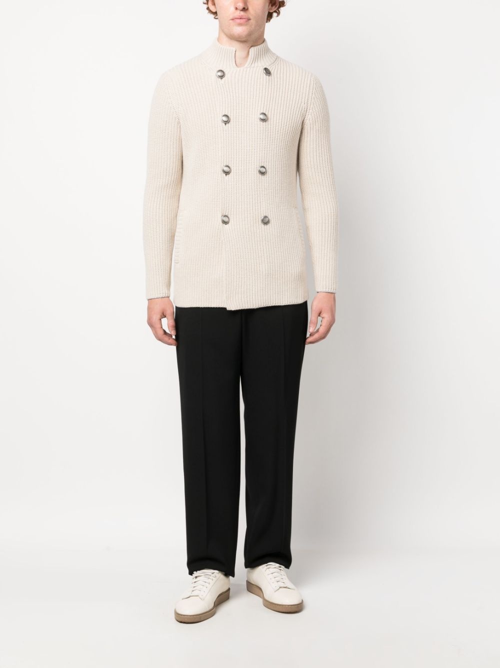 double-breasted wool-cashmere cardigan - 2
