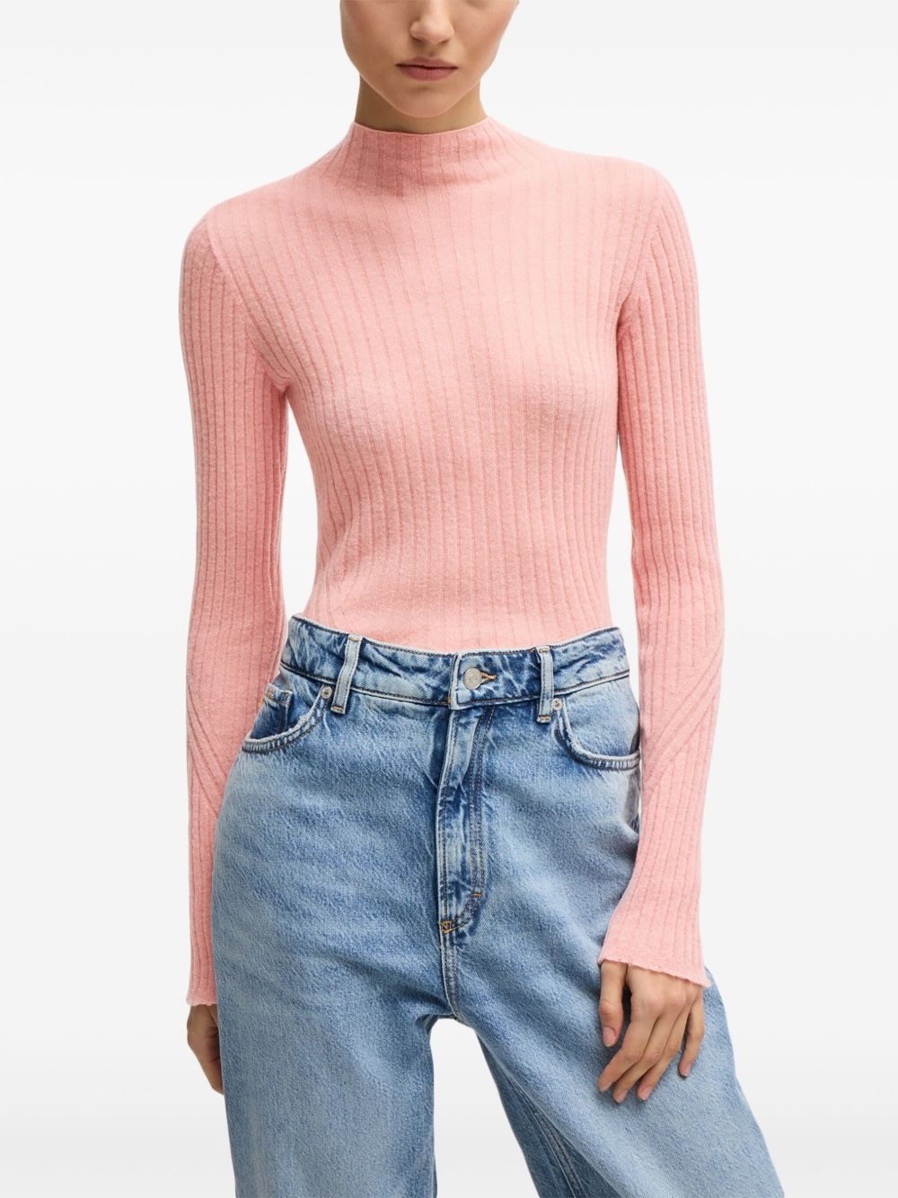 mock-neck ribbed-knit jumper - 3