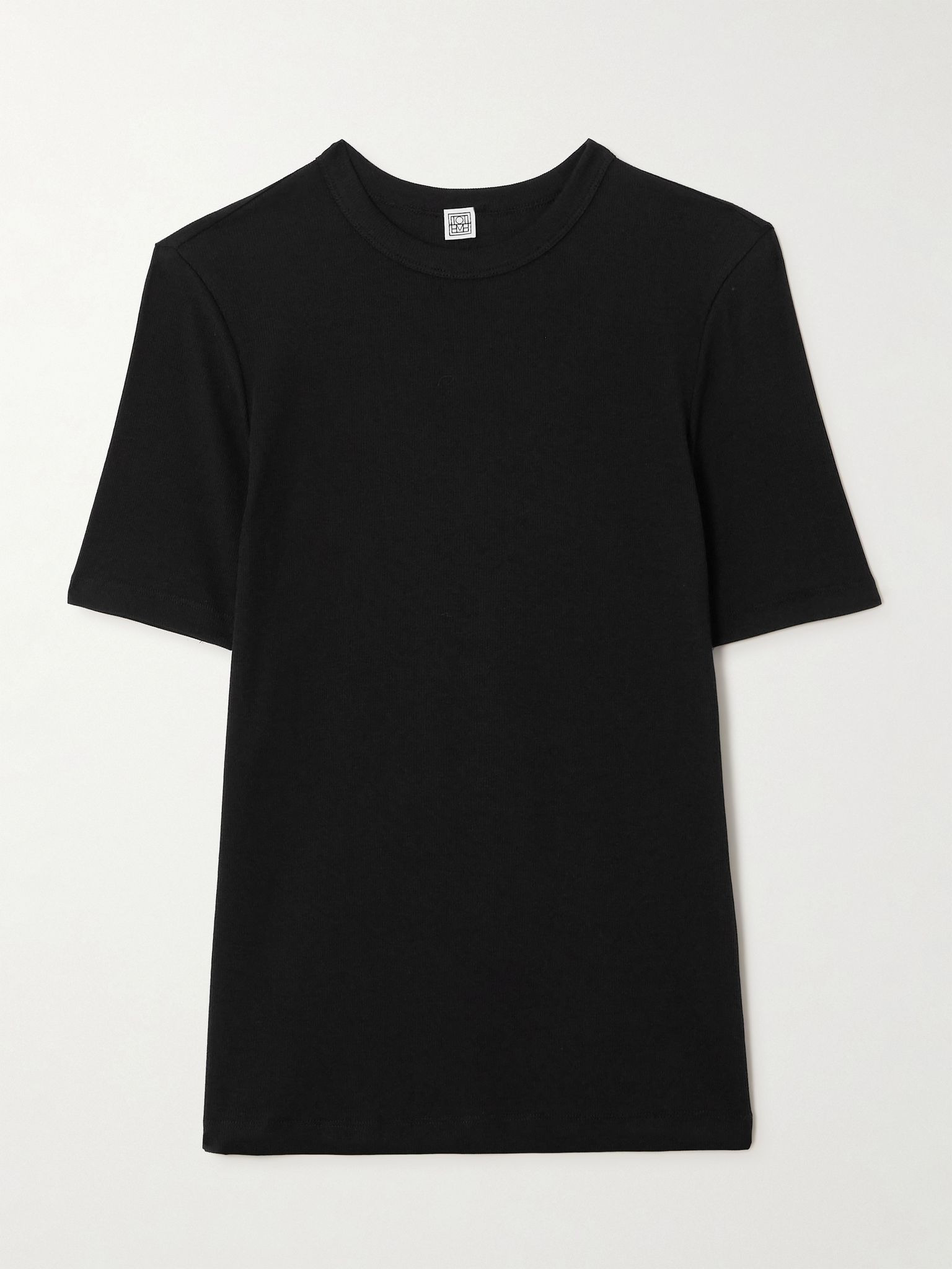 Ribbed stretch-cotton jersey T-shirt Black - 1