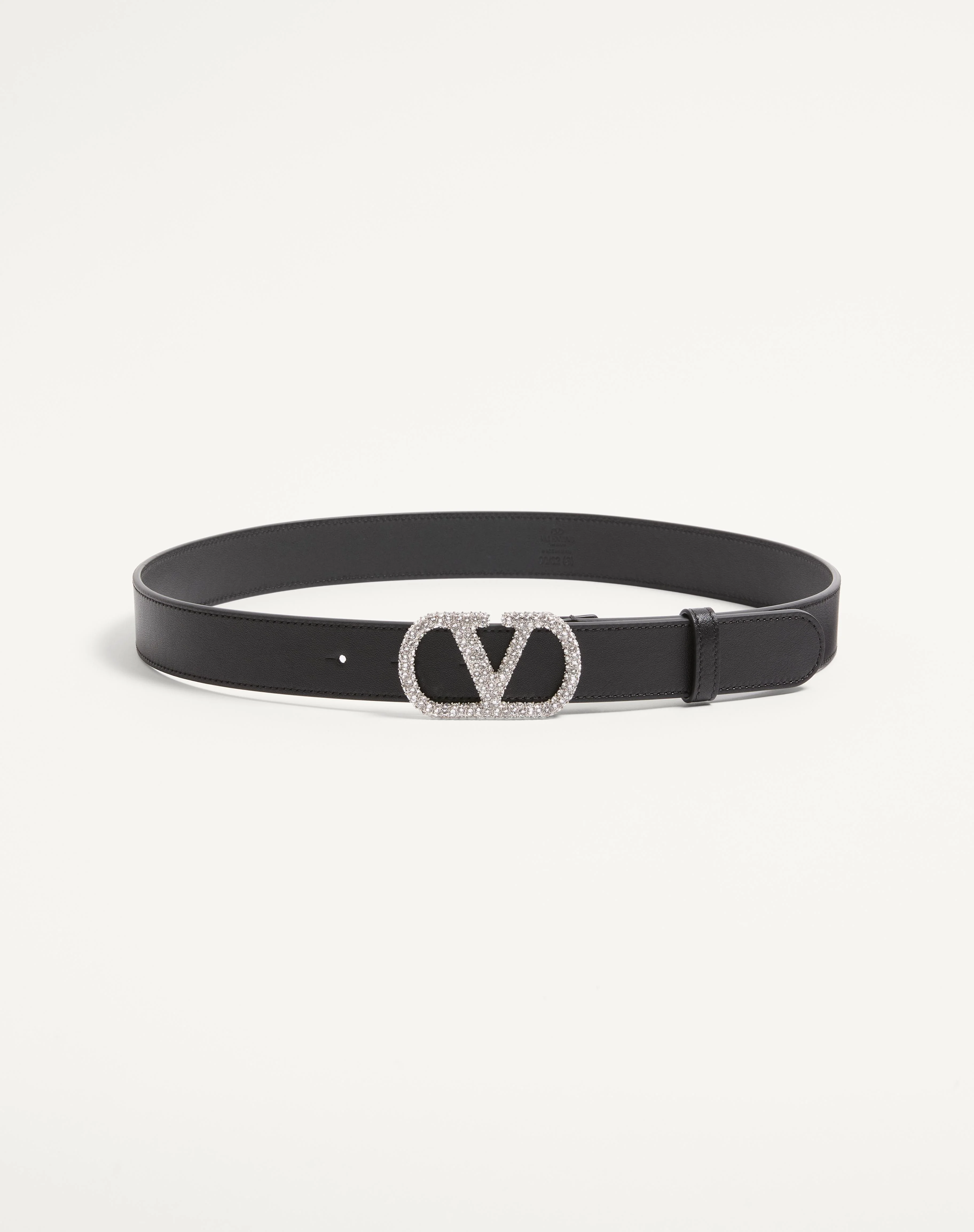 VLOGO SIGNATURE BELT IN SHINY CALFSKIN WITH CRYSTALS 30 MM - 1