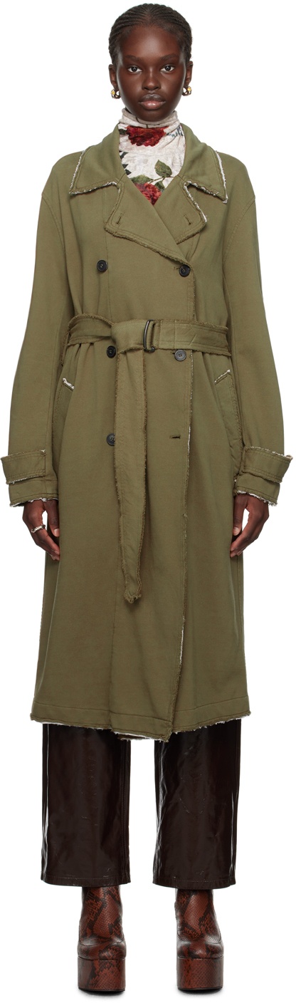 Khaki Raw Edge Trench Coat - 1