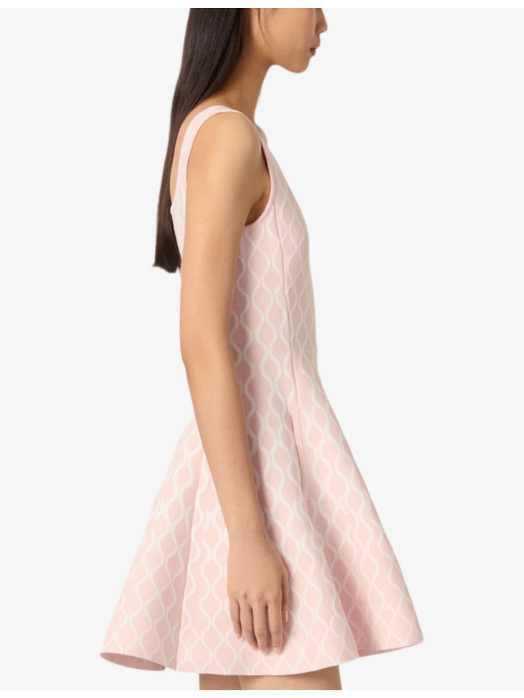 Grid-pattern square-neck woven mini dress - 3