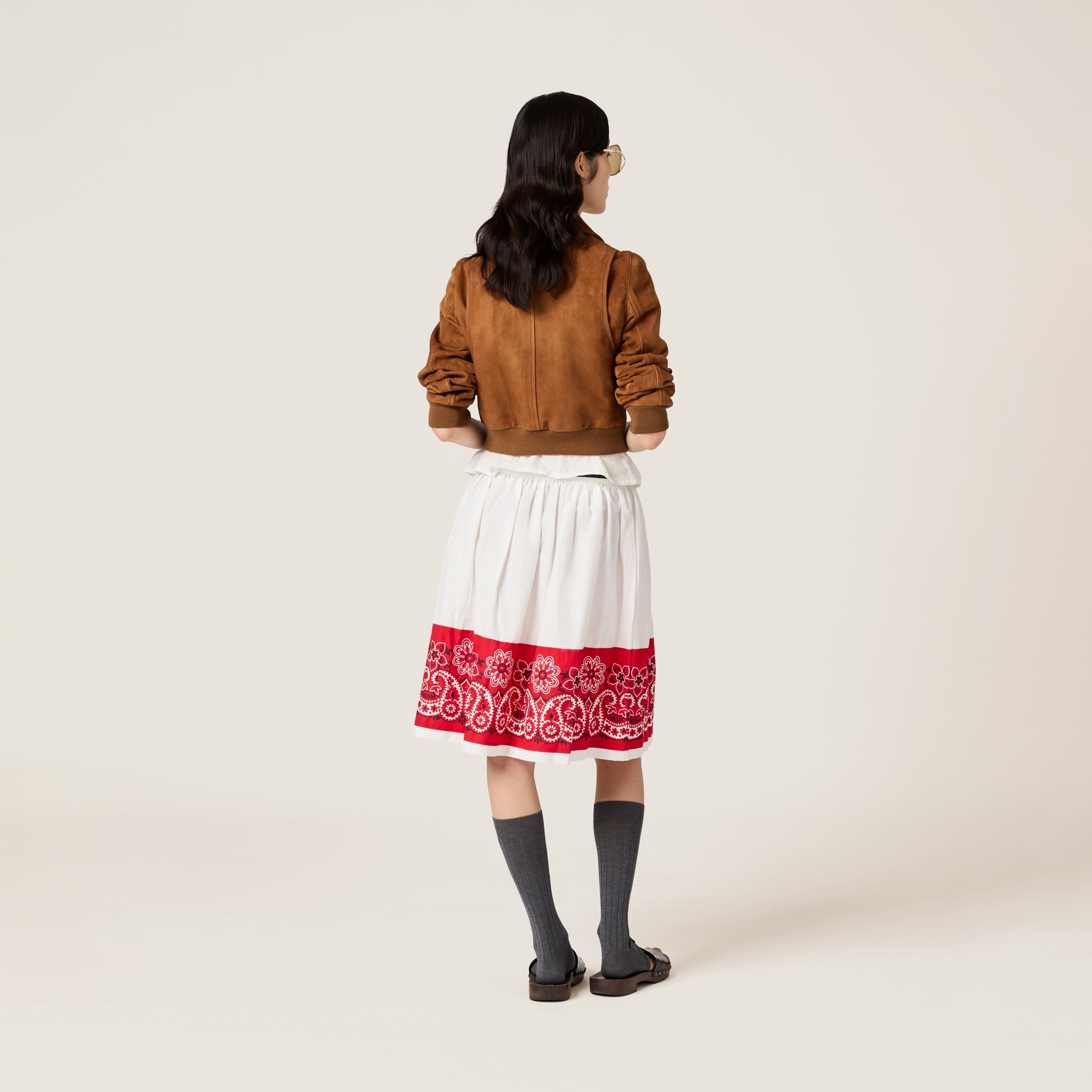 Slubbed poplin skirt with print - 3