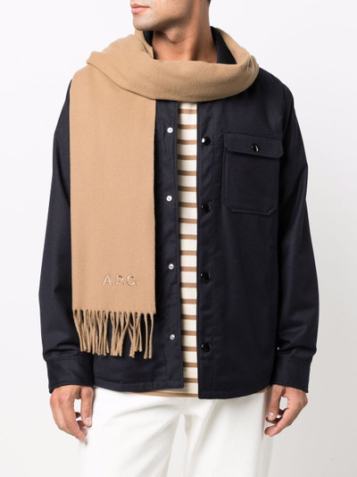 A.P.C. logo-embroidered virgin wool scarf outlook