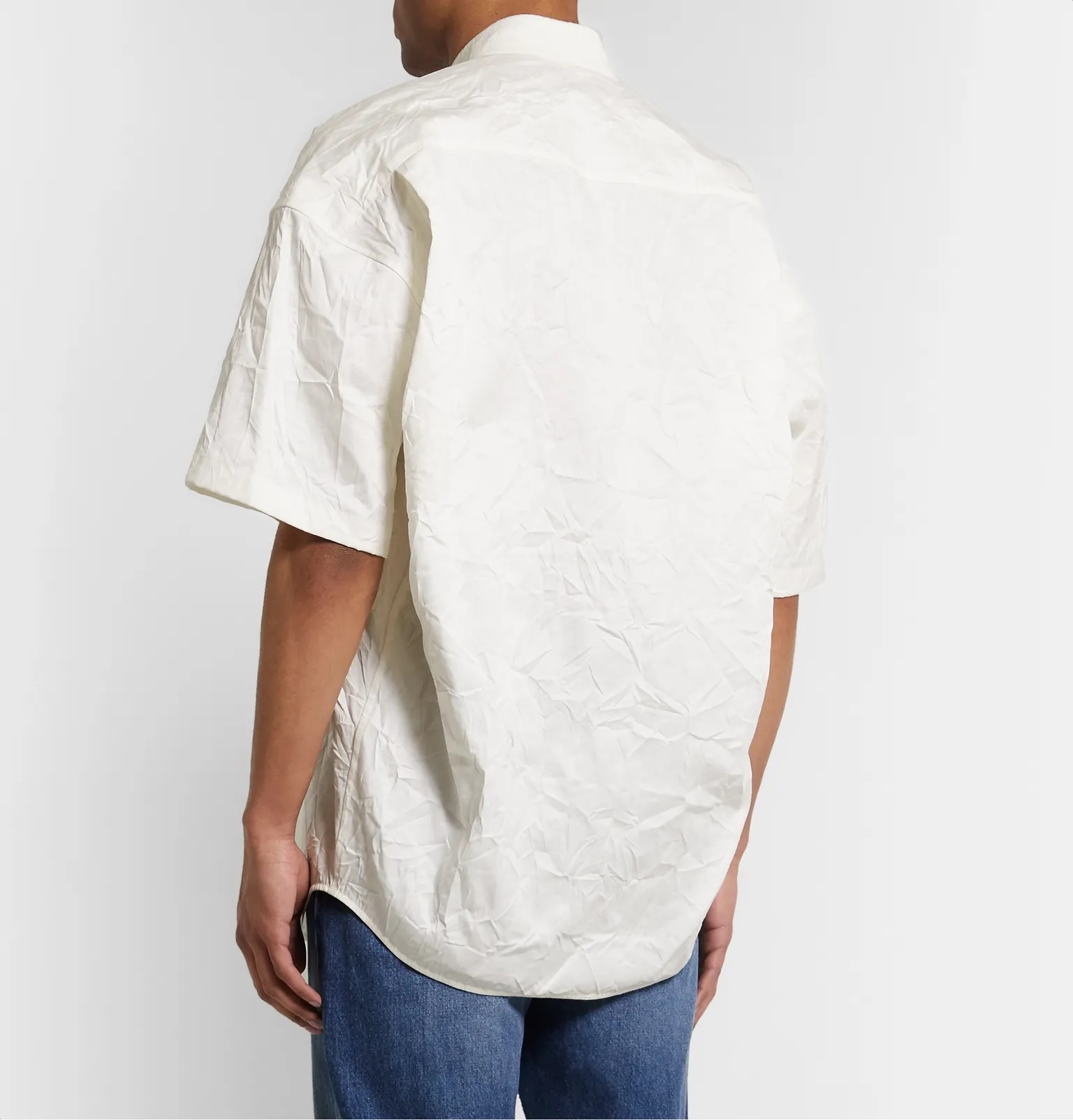 Cocoon Oversized Logo-Embroidered Crinkled Cotton-Poplin Shirt - 5