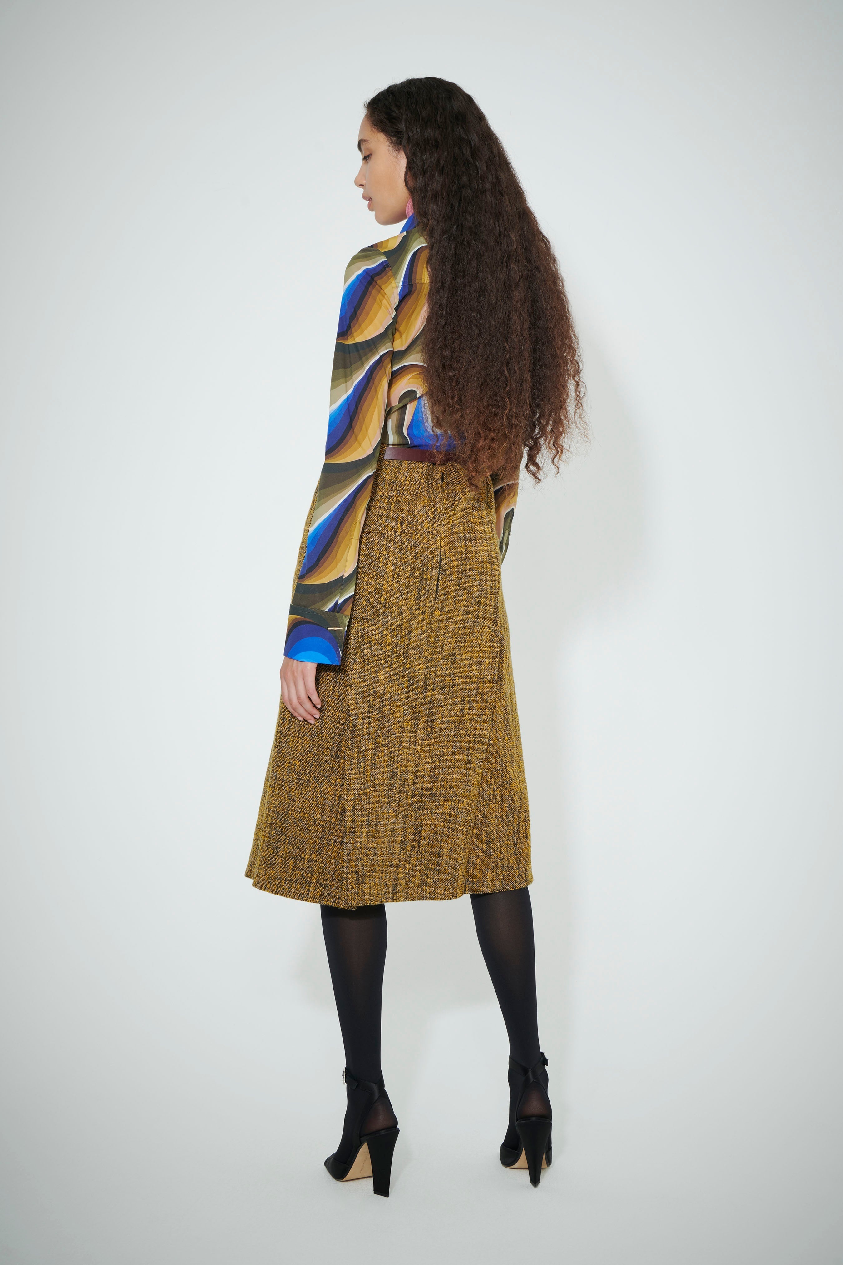 Tailored Skirt in Dark Brown-Yellow - 2