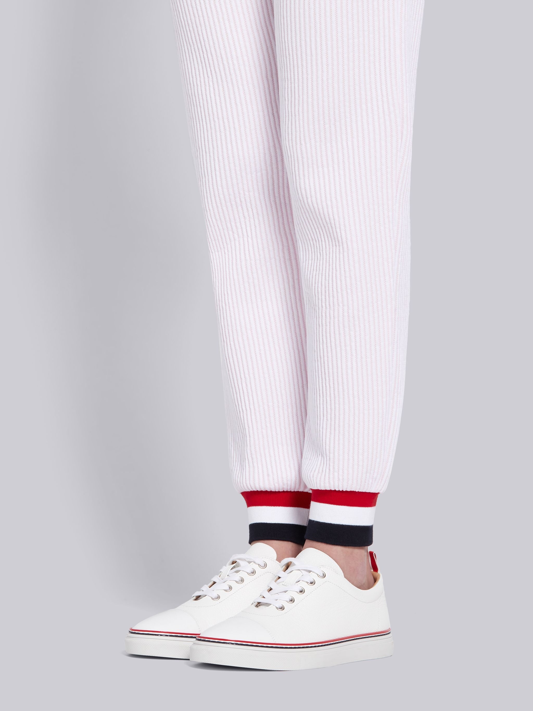 Light Pink Cotton Seersucker Tricolor Striped Waistband Sweatpants - 6