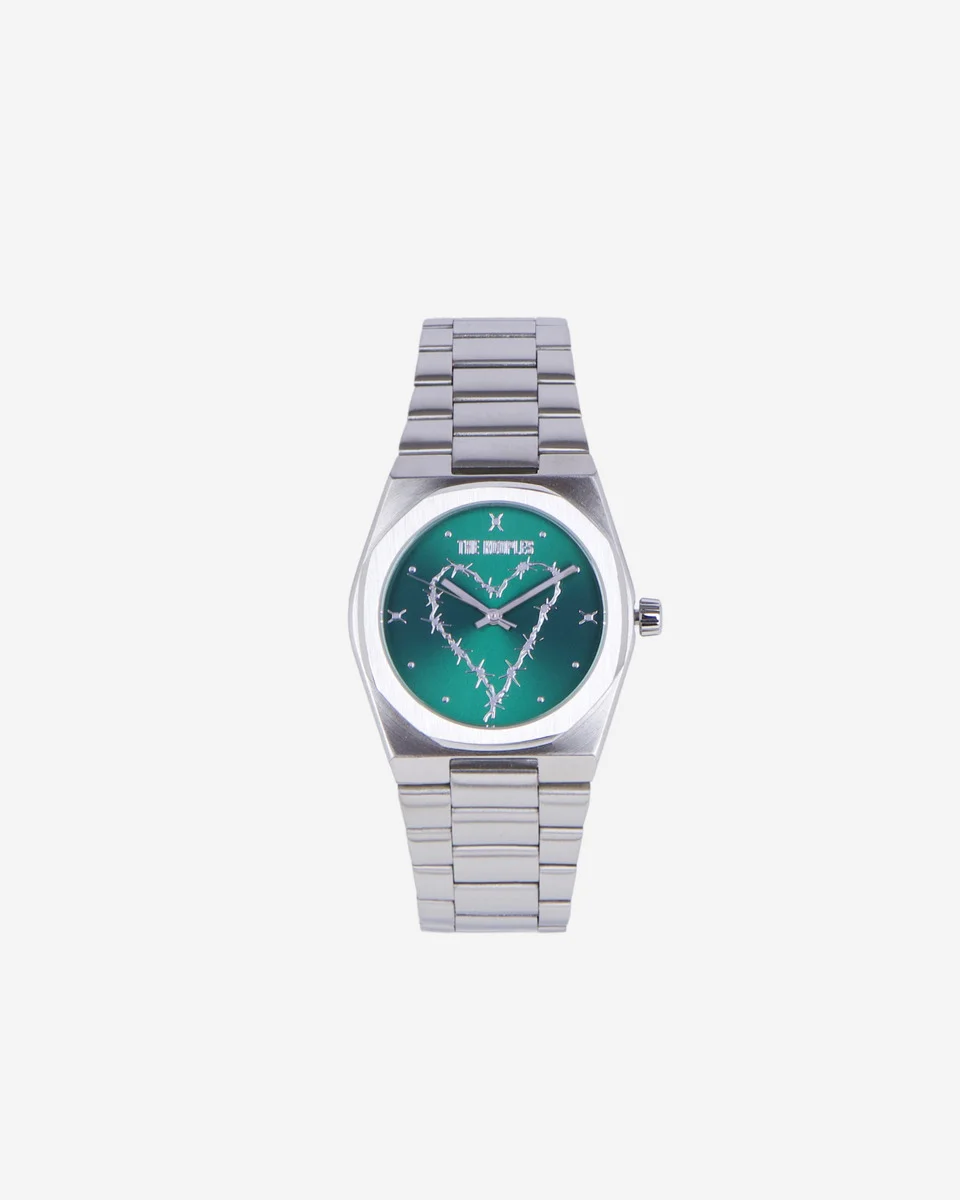 SILVER HEART WATCH WITH GREEN DIAL - 1