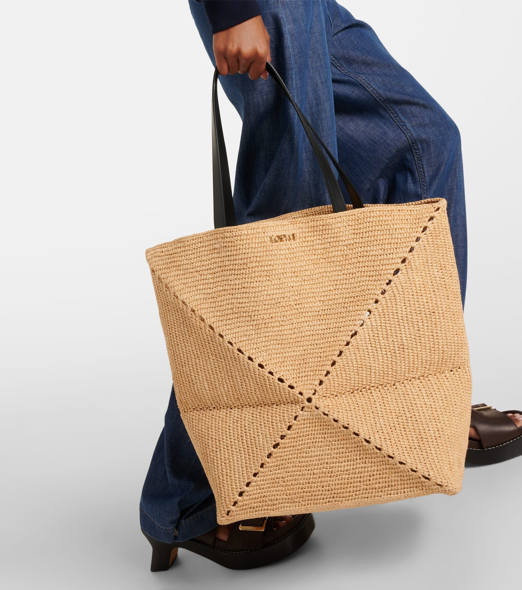 Puzzle Fold XL raffia tote bag - 2