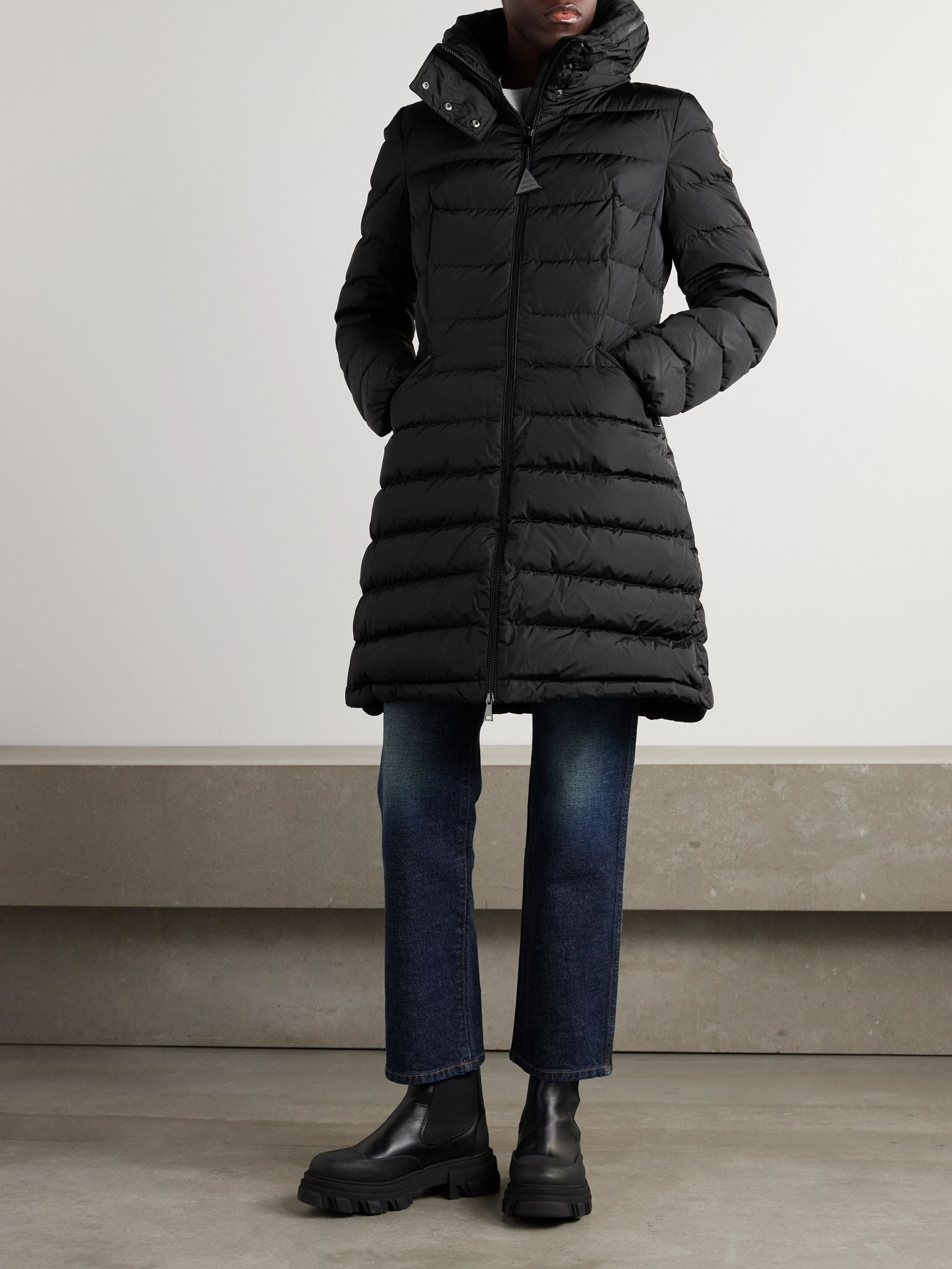 Flammette hooded quilted shell coat Black - 4
