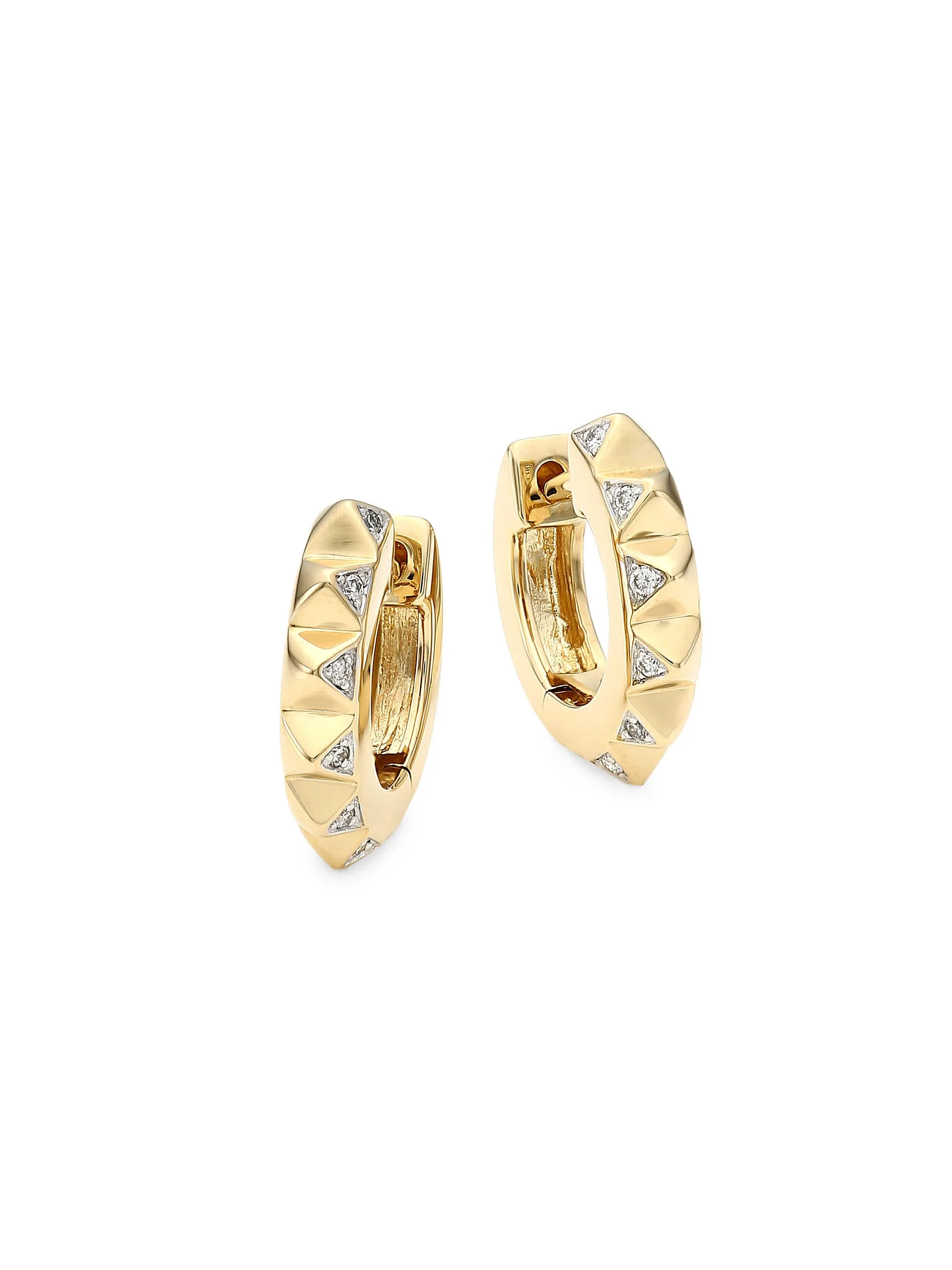 Women's 14K Yellow Gold & Diamond Mini Pyramid Huggie Hoops - Gold - 1