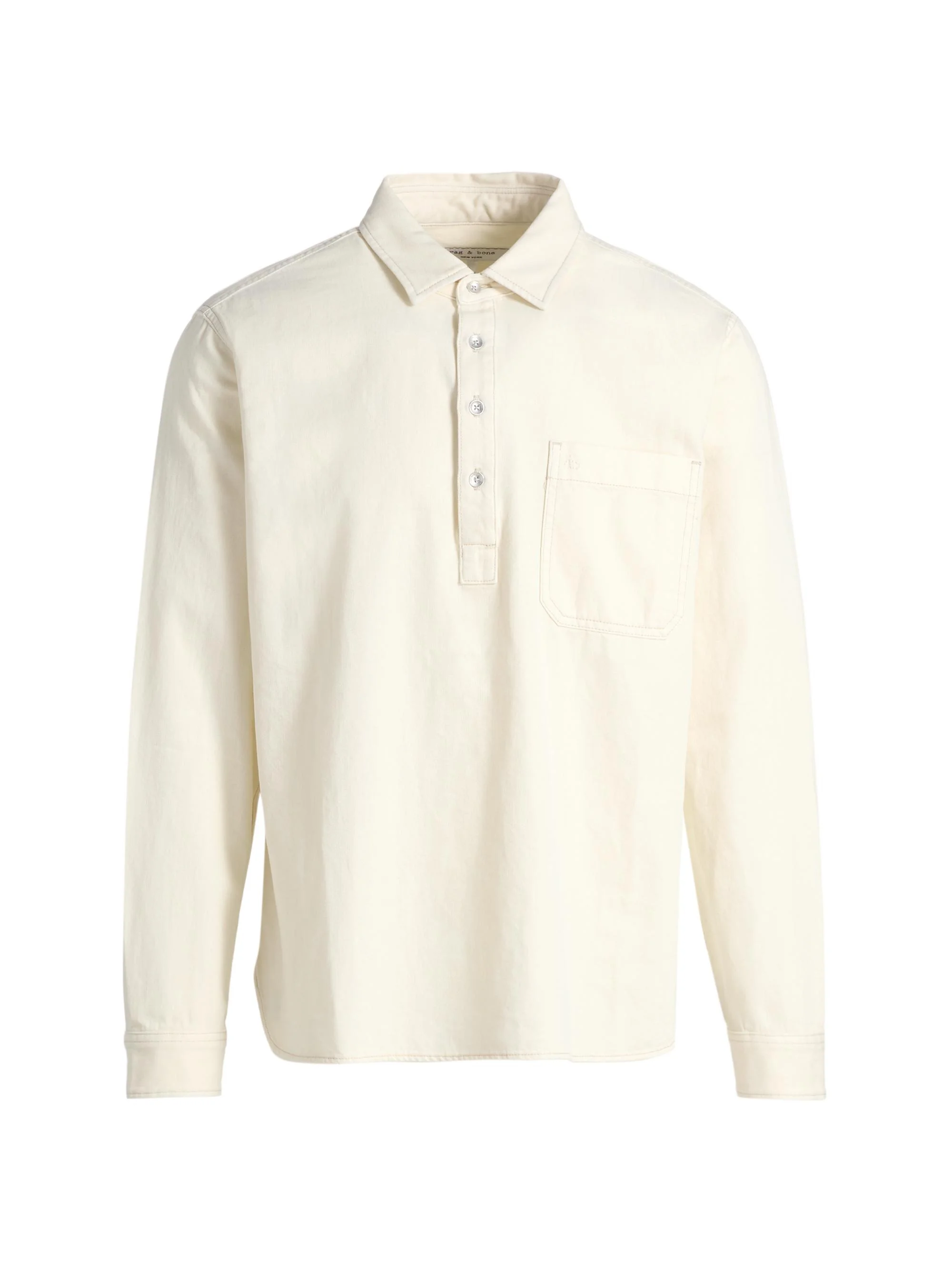 Men's Denim Long-Sleeve Polo Shirt - Ecru - 1