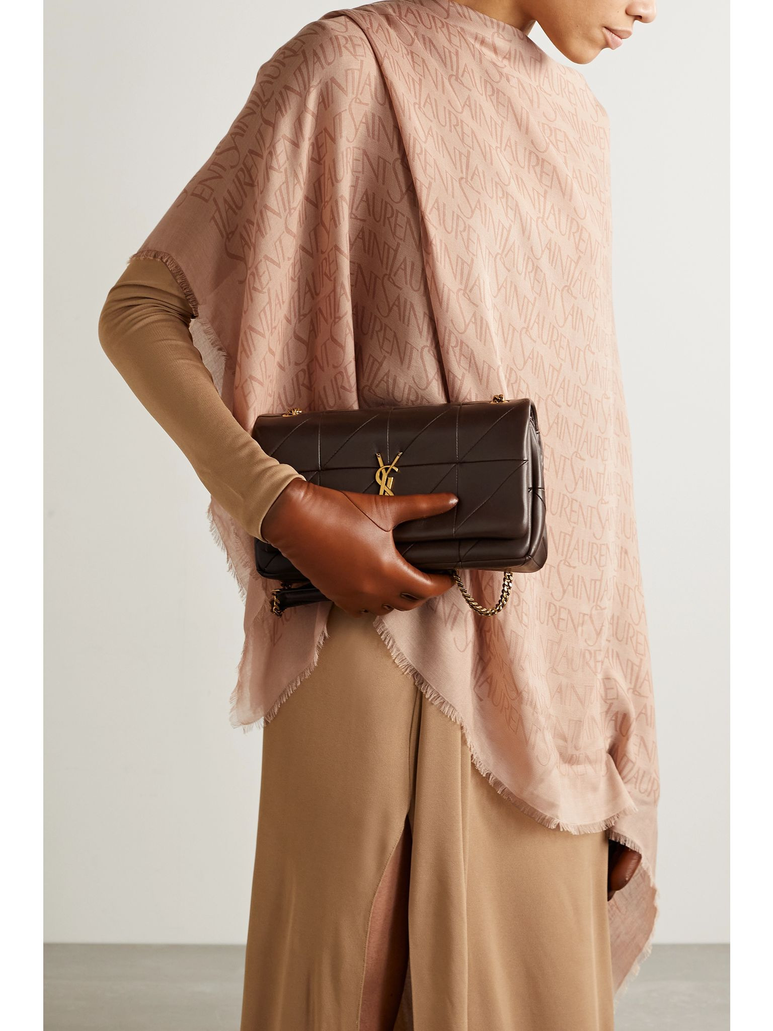 Printed modal and cashmere-blend twill scarf Beige - 4