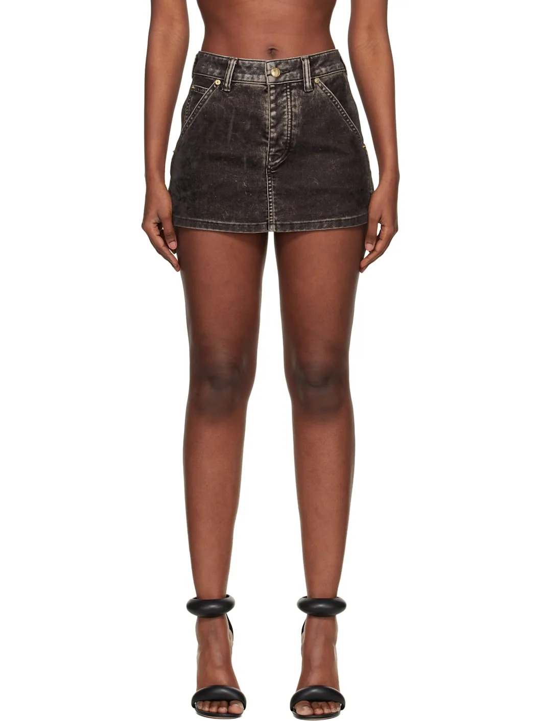 Gray Denim Flocked Carpenter Skort - 1