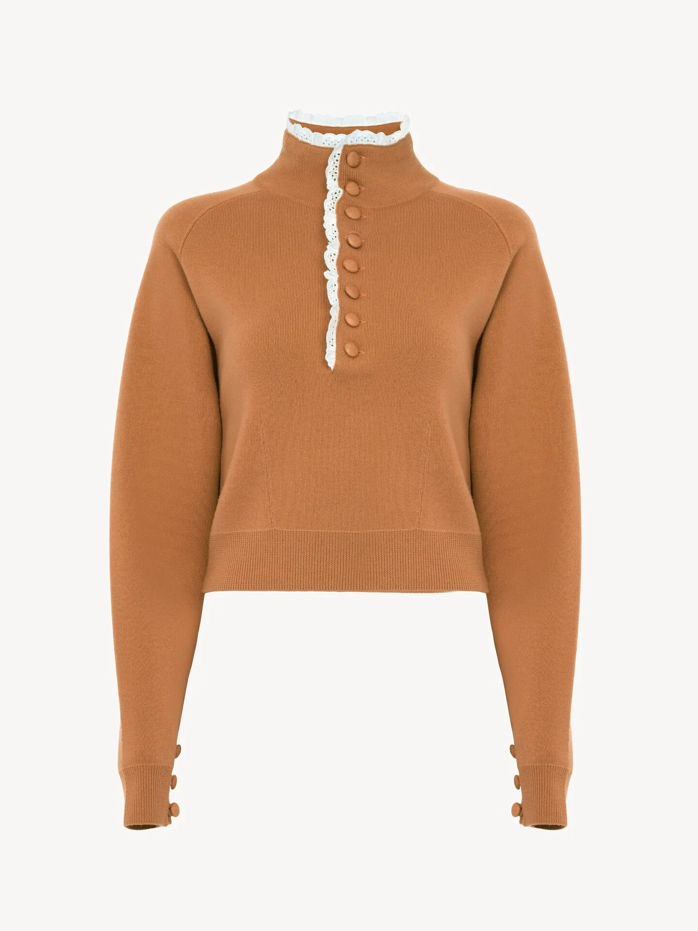 HIGH-NECK SWEATER IN A WOOL KNIT & LACE - 1