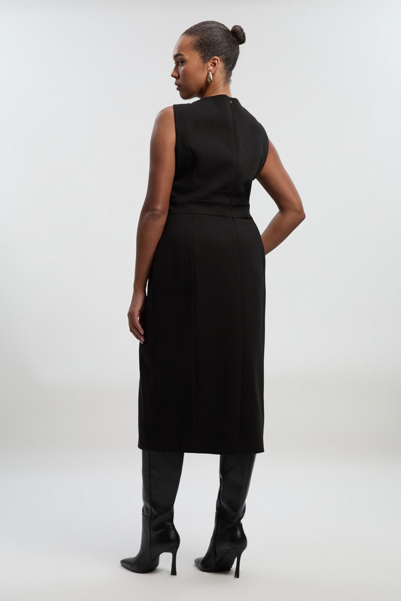 Plus Size Compact Essential Tab Waist Pencil Midi Dress 5