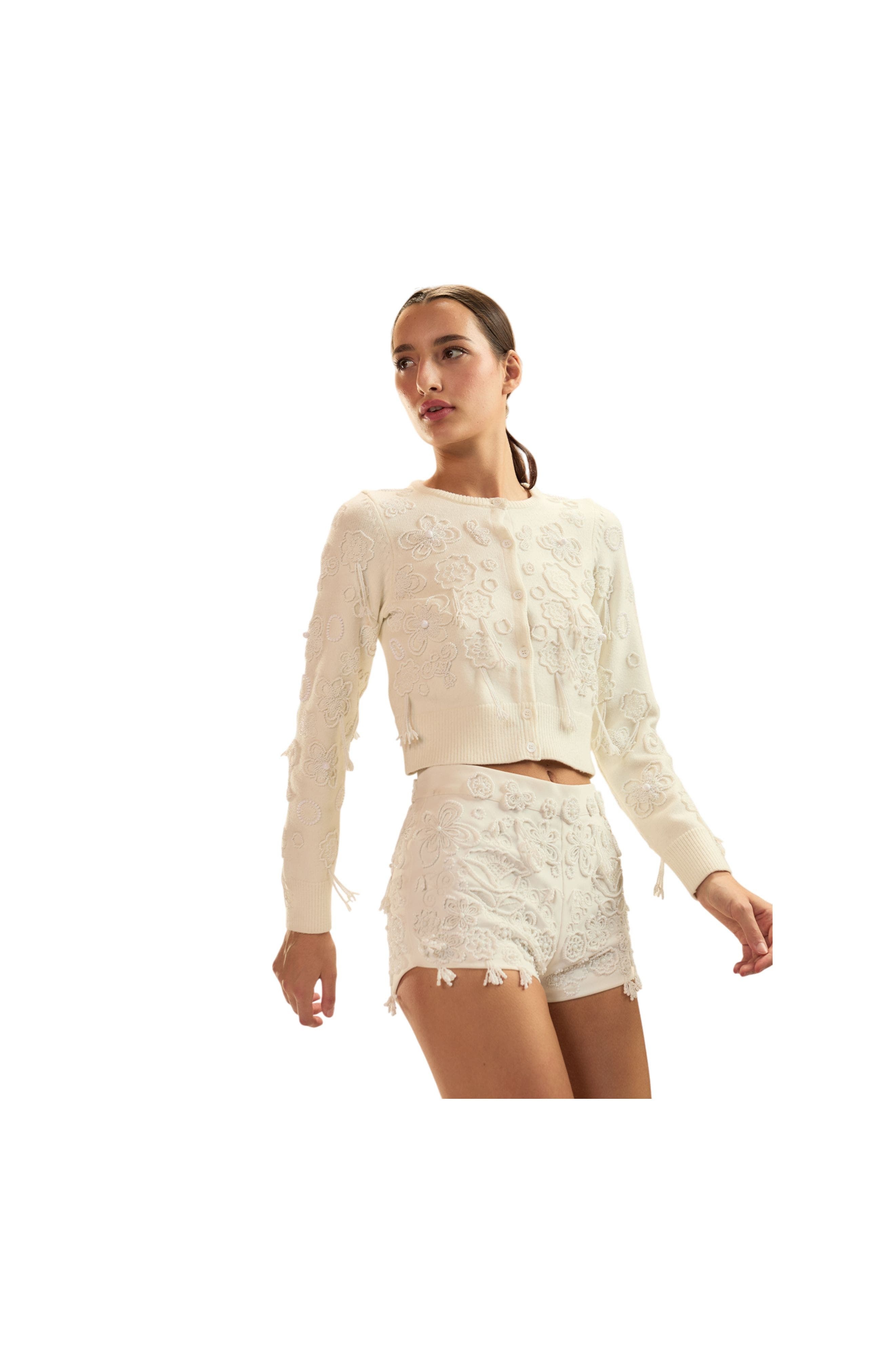 Cynthia Rowley Paloma Shrunken Cardigan in White at Nordstrom - 8