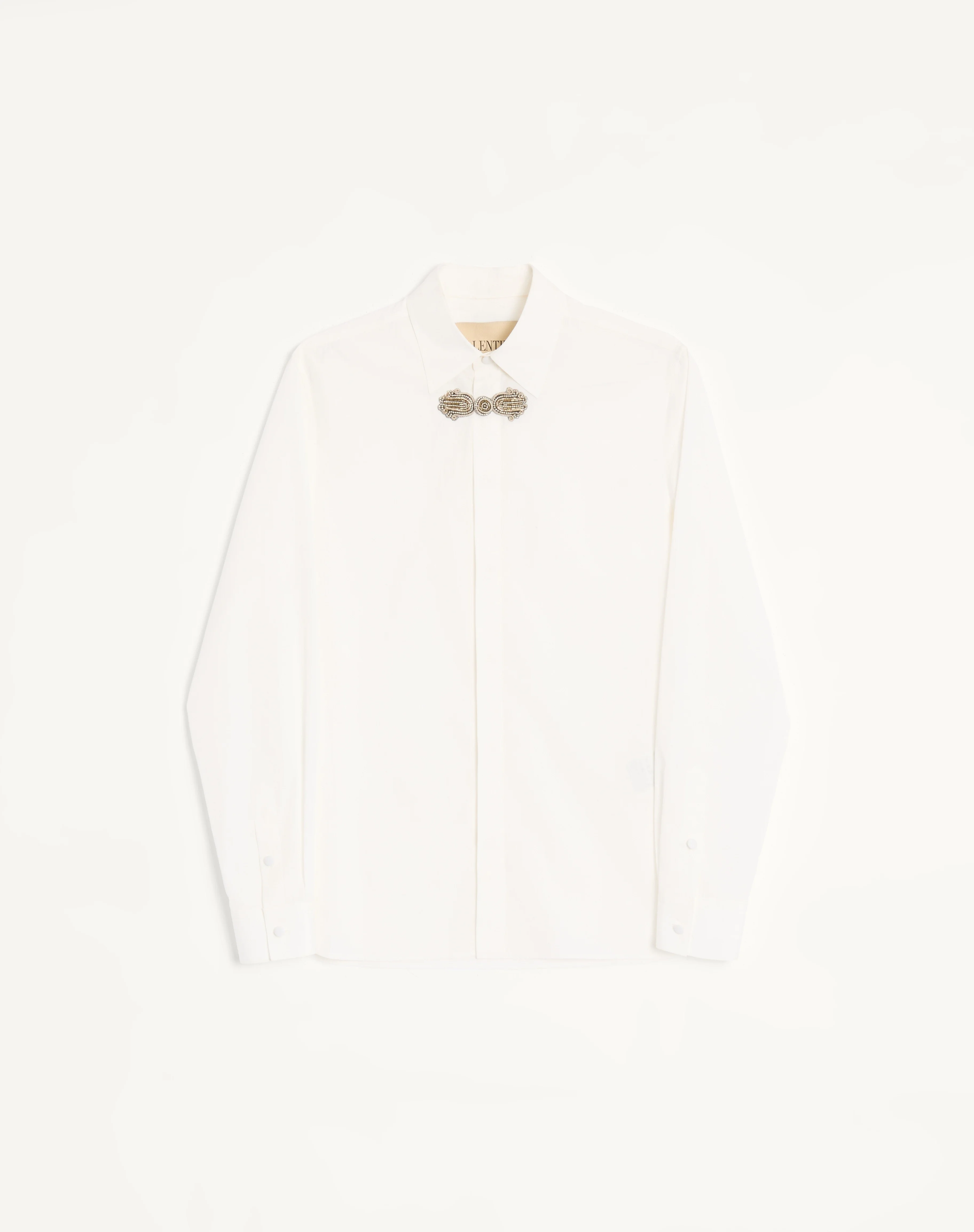 VALENTINO LONG-SLEEVED COTTON POPLIN SHIRT WITH EMBROIDERED FROG CLOSURE - 1