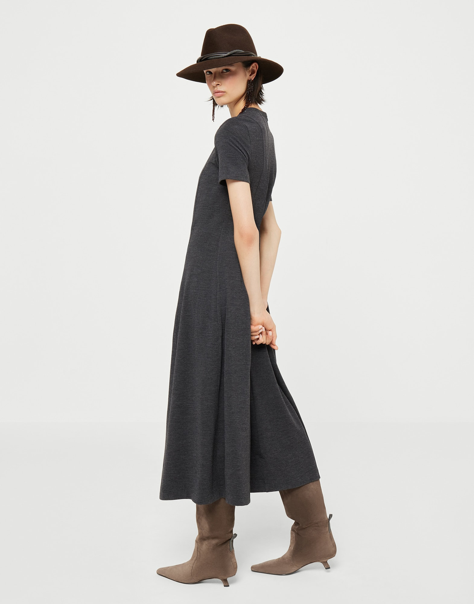 Stretch virgin wool jersey dress with monili - 4