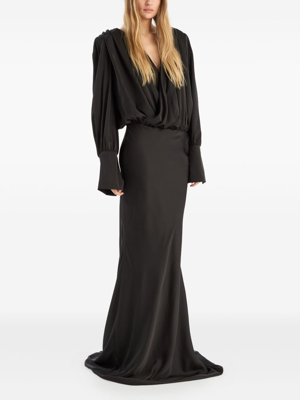 chiffon long-sleeve maxi dress - 2