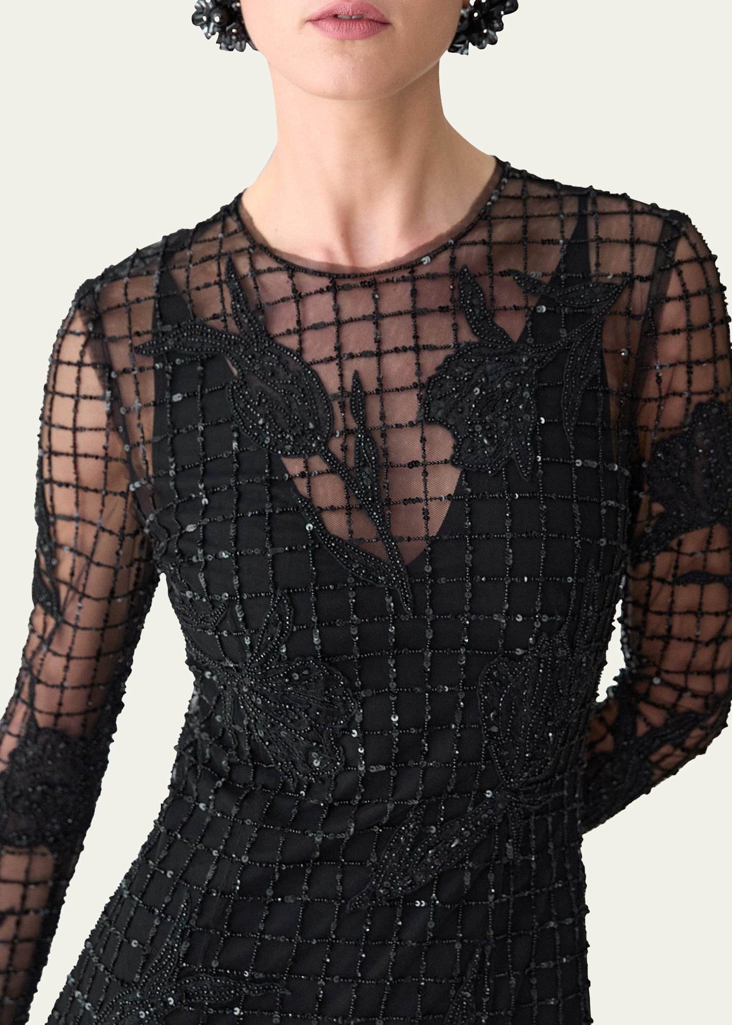 Embellished Long-Sleeve Trumpet Gown - 4