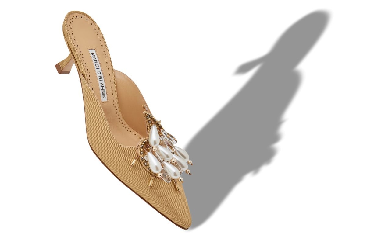 Gold Grosgrain Embellished Mules - 2