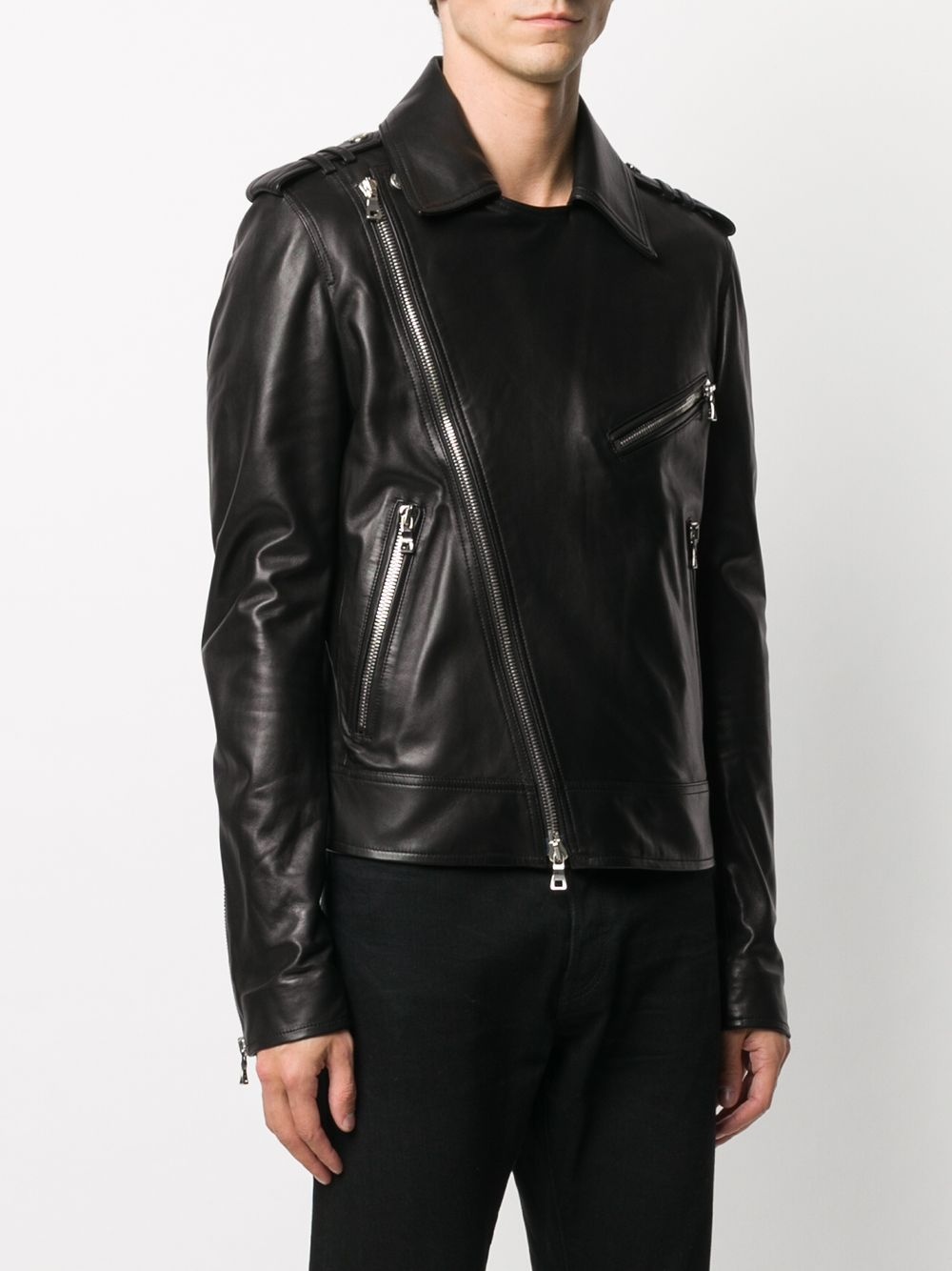 silver zip-detail biker jacket - 3