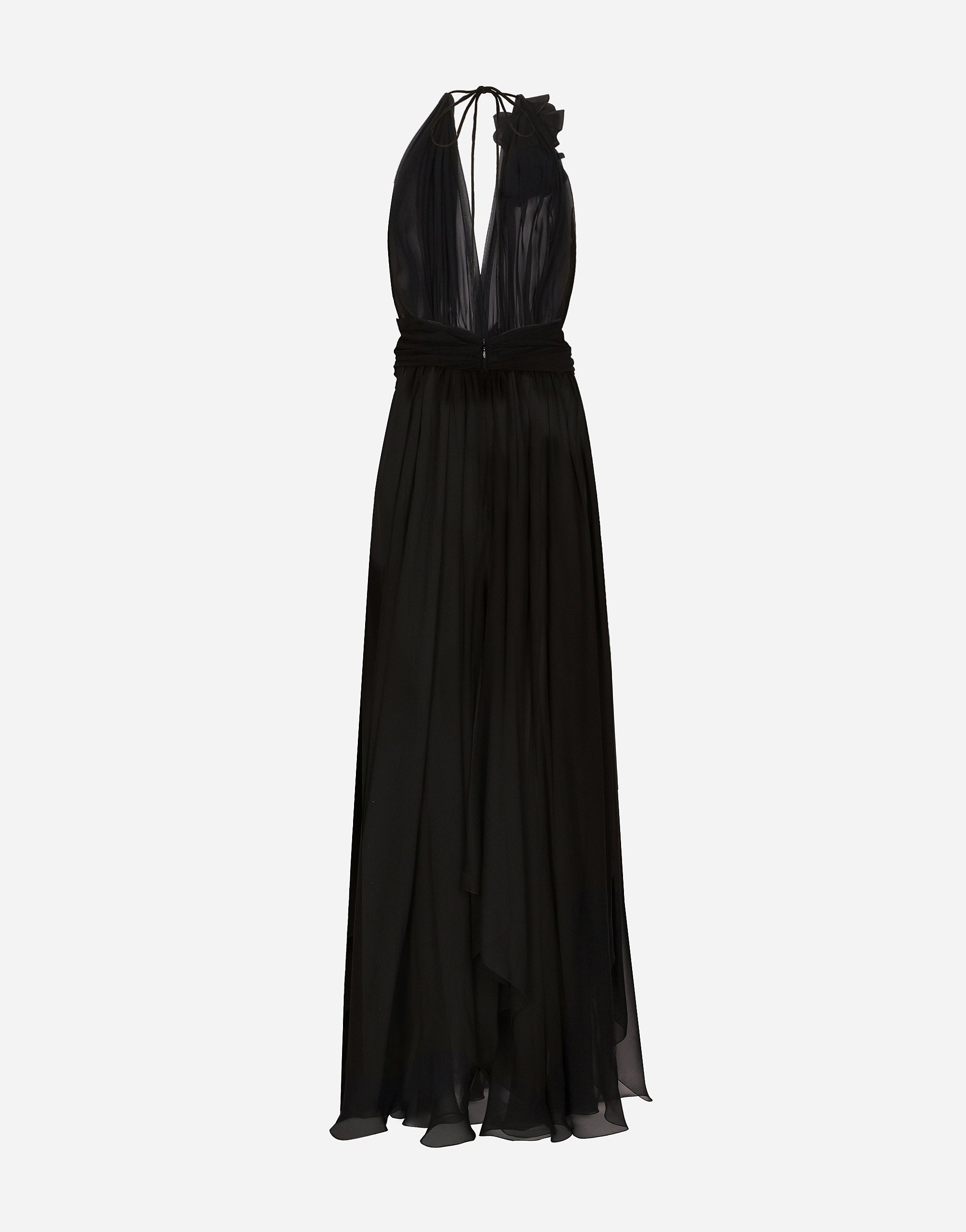 Long silk chiffon dress with floral appliqué - 2