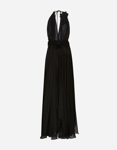 Dolce & Gabbana Long silk chiffon dress with floral appliqué outlook