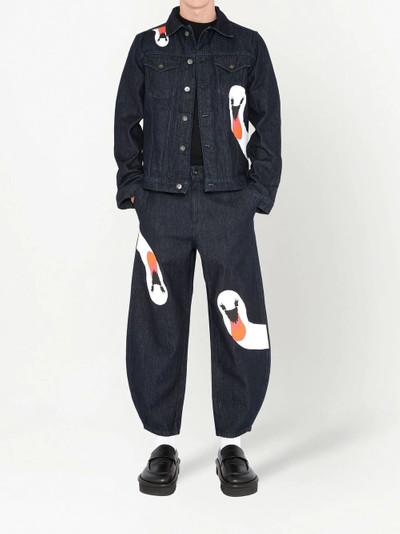 JW Anderson swan-print curved denim jeans outlook