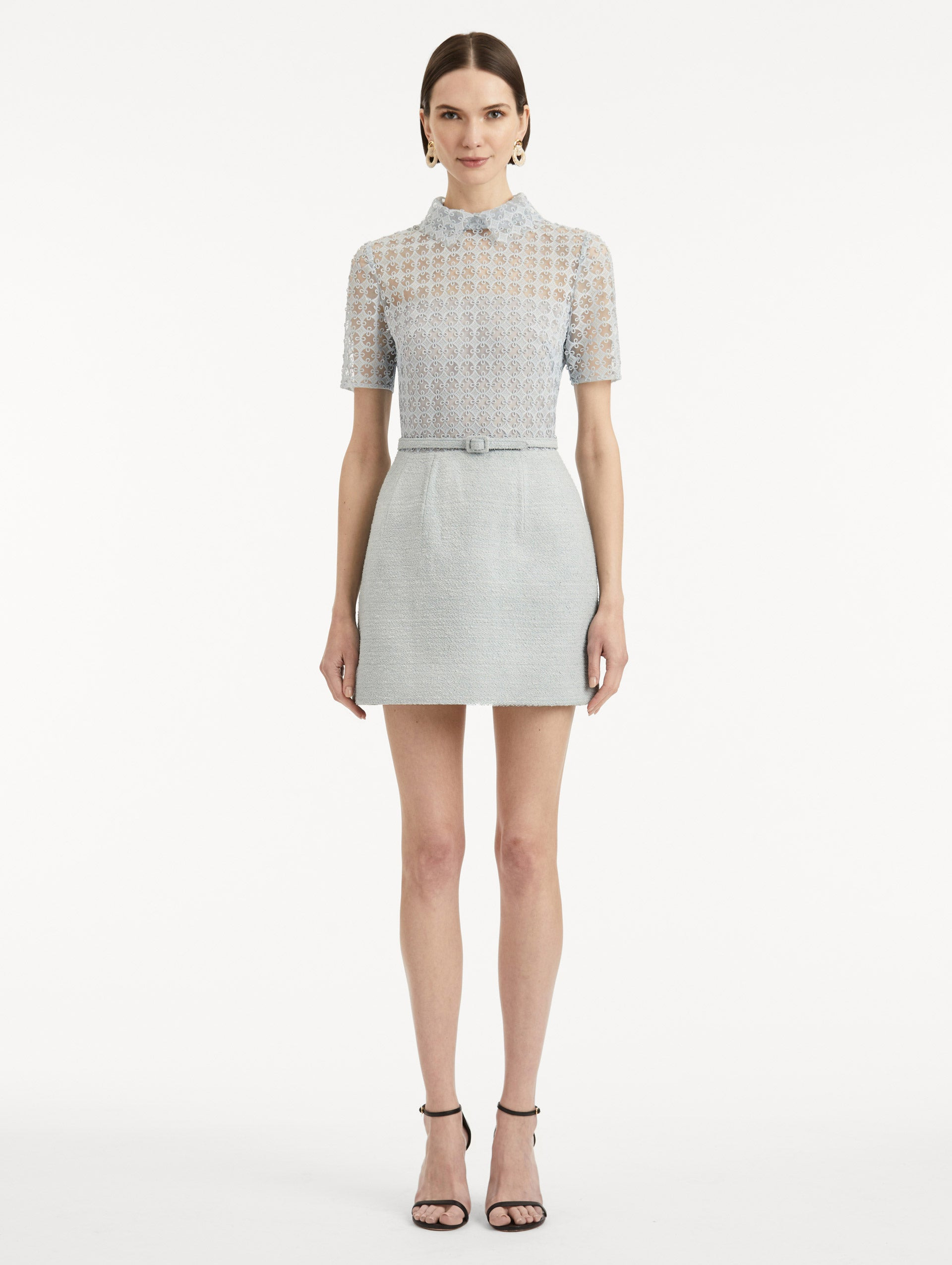 GEOMETRIC FLORAL GUIPURE TWEED DRESS - 2
