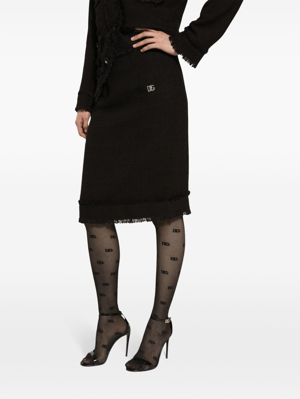 DG-plaque tweed midi skirt - 5