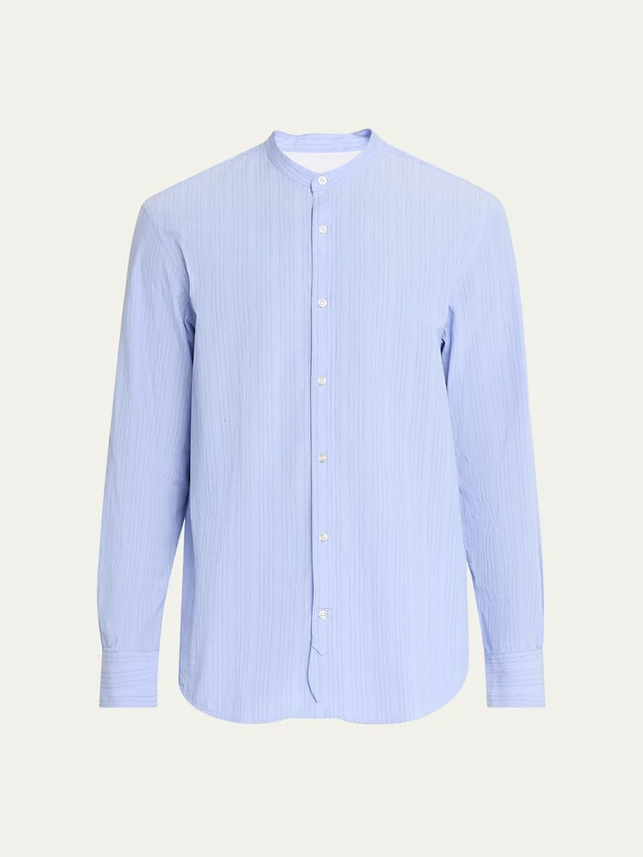 Men's Organic Cotton Stripe Band Collar Sport Shirt - 1