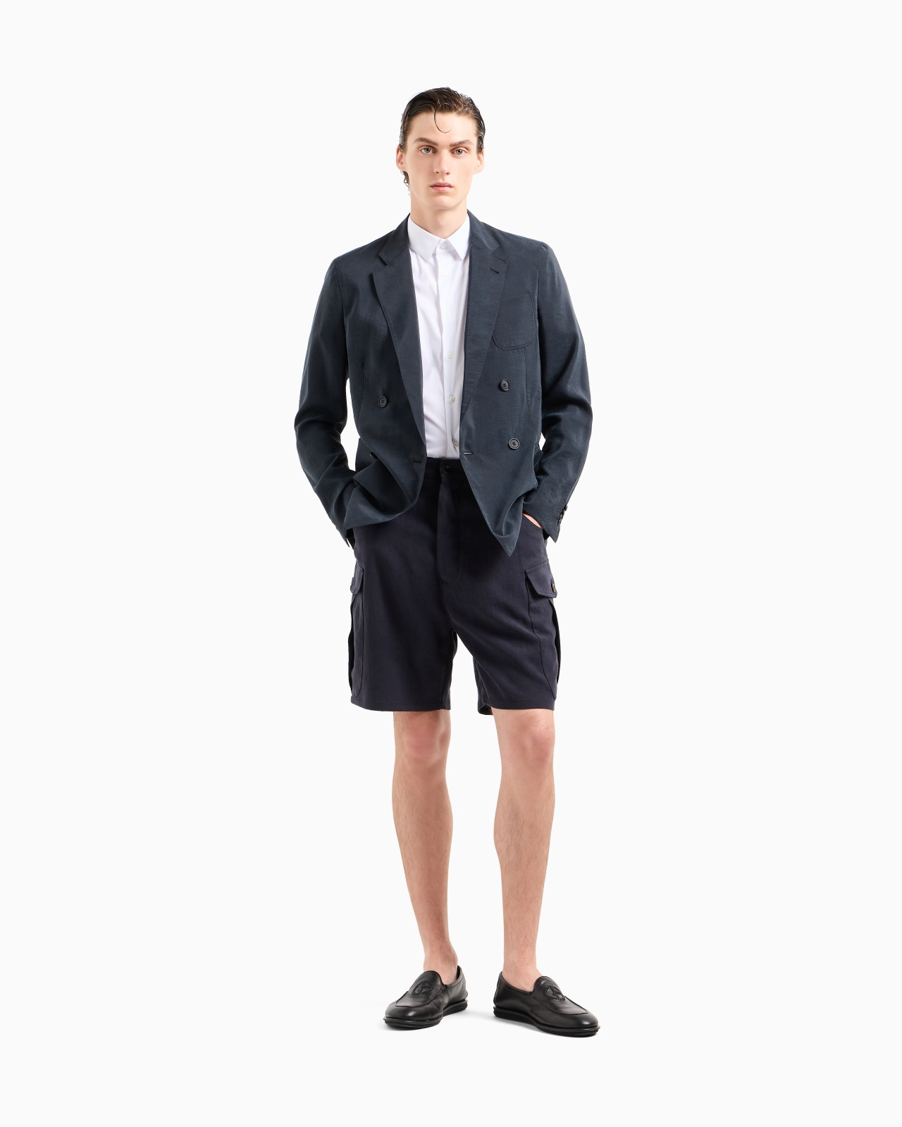 Short-sleeved, stretch plain-knit shirt - 2