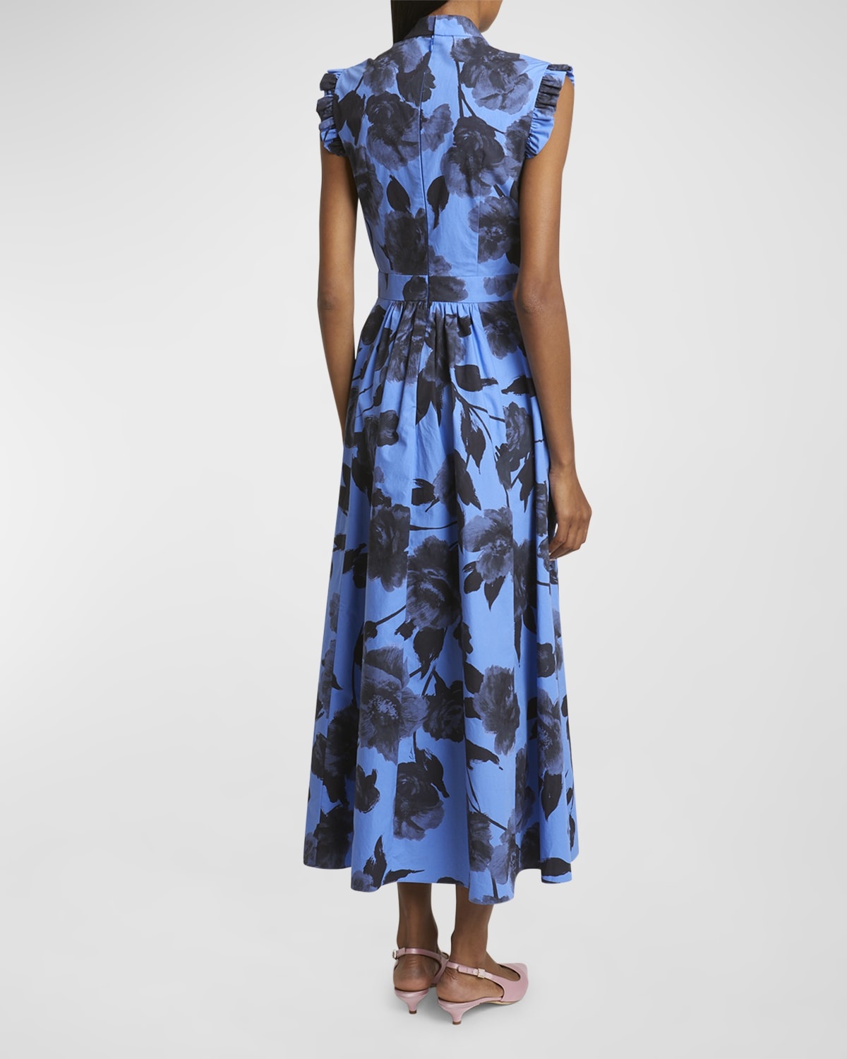 Sleeveless Floral Cotton Midi Dress With Full Skirt - 6