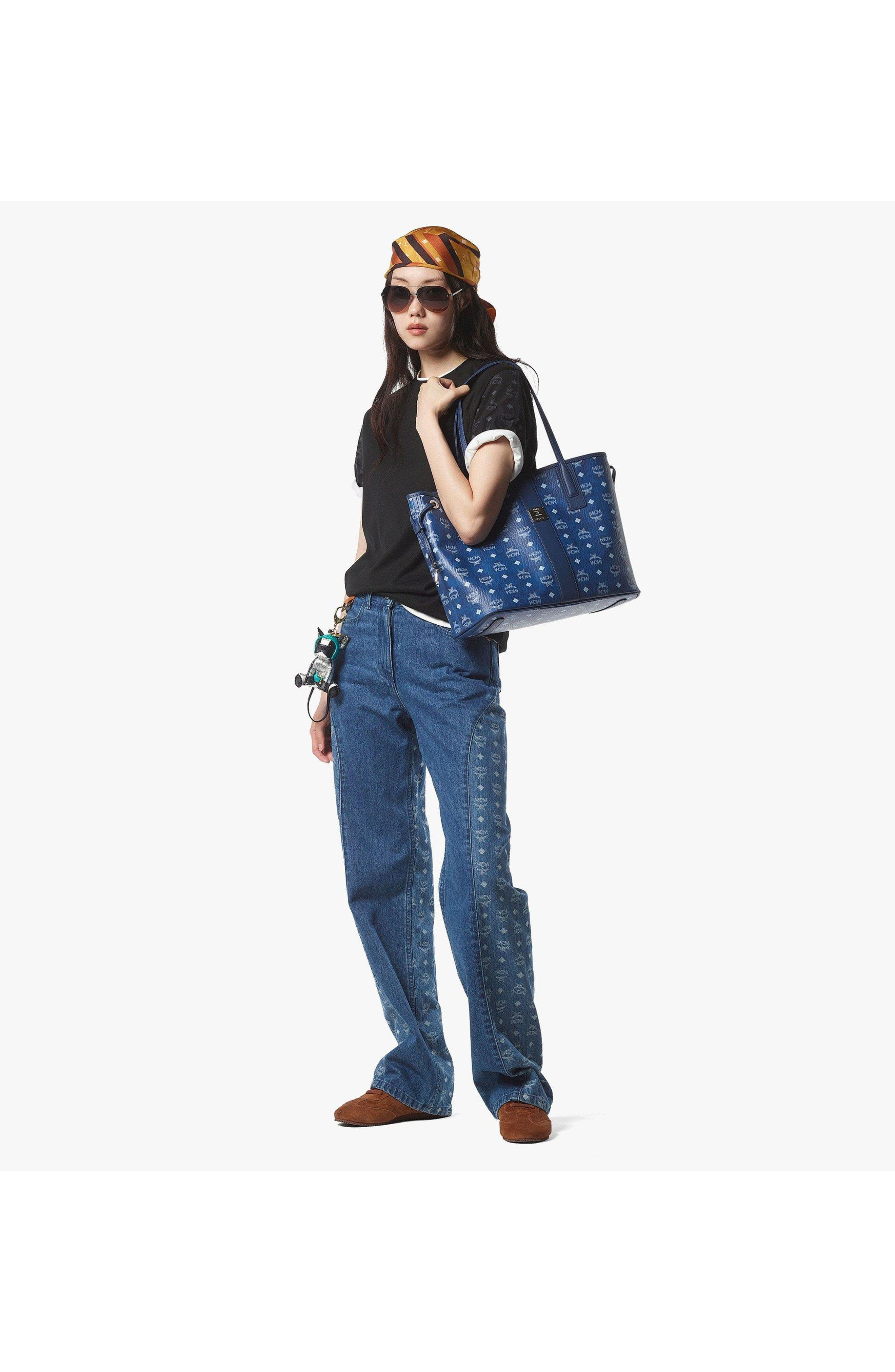 MCM Medium Liz Shopper in Visetos in Blue Visetos at Nordstrom - 5