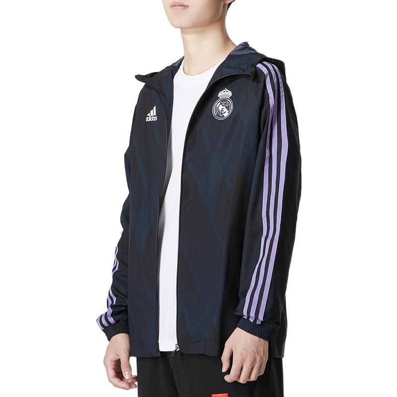 Men's adidas Logo Printing Hooded Zipper Jacket Blue HD1334 - 4