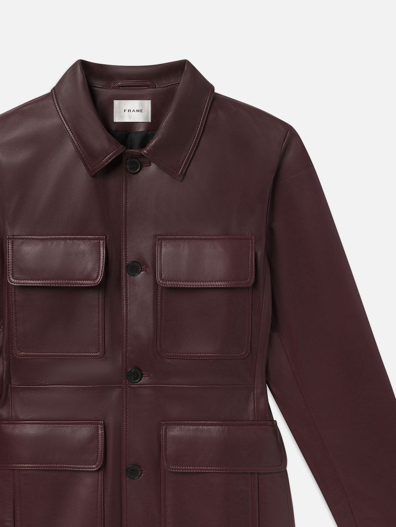 FRAME Leather Safari Jacket in Wine outlook