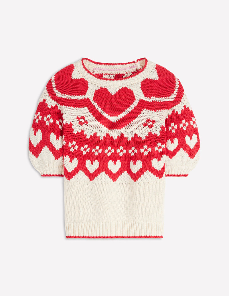 Margot Puff Sleeve T-Shirt-Warm Ivory Hearts 8