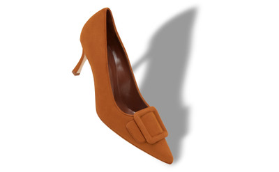 Manolo Blahnik Brown Suede Buckle Detail Pumps outlook