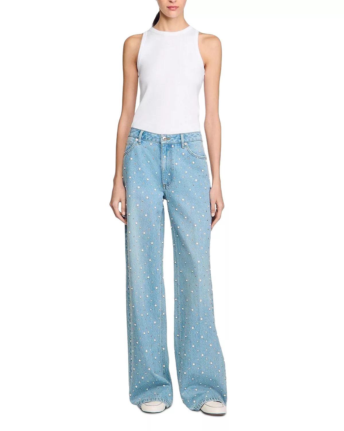 Embellished High Rise Jeans in Blue Jean - 5