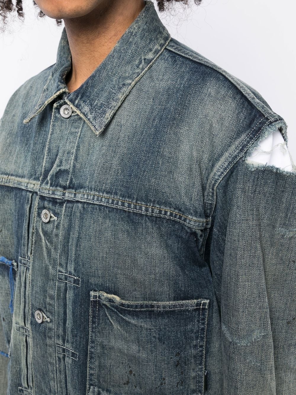 distressed-effect denim jacket - 5