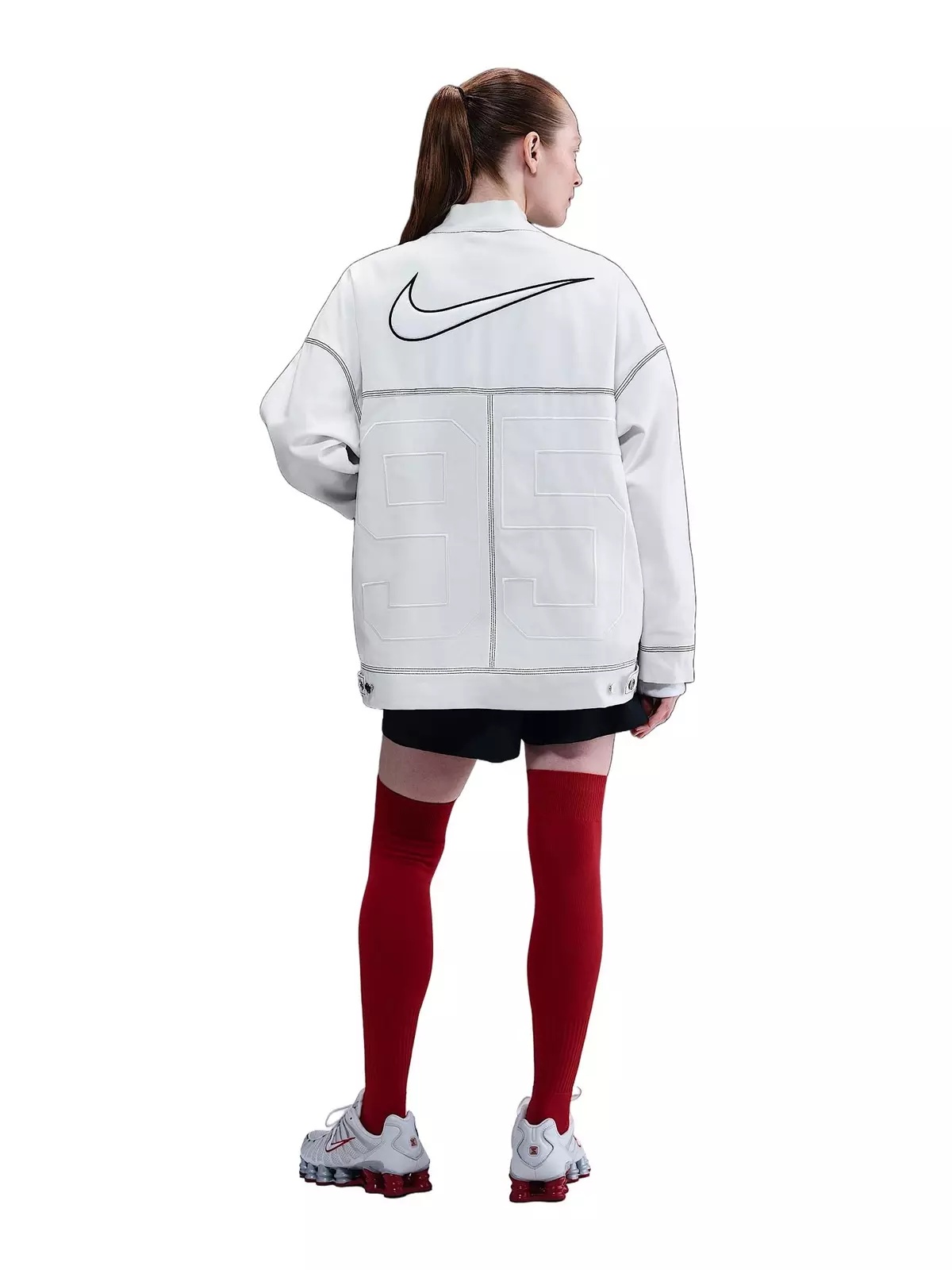 Women's Sportswear Oversized Graphic Cargo Jacket -White/Black - 5