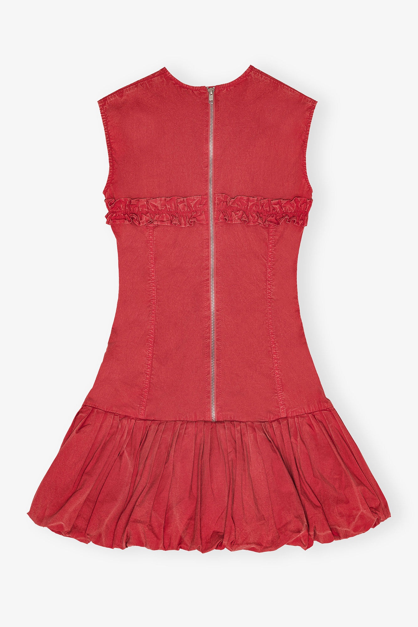 RED WASHED STRETCH COTTON CORSET MINI DRESS - 4